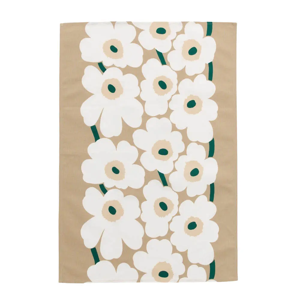 Unikko keittiöpyyhe 47x70 cm hiekka/valkoinen/smaragdinvihreä