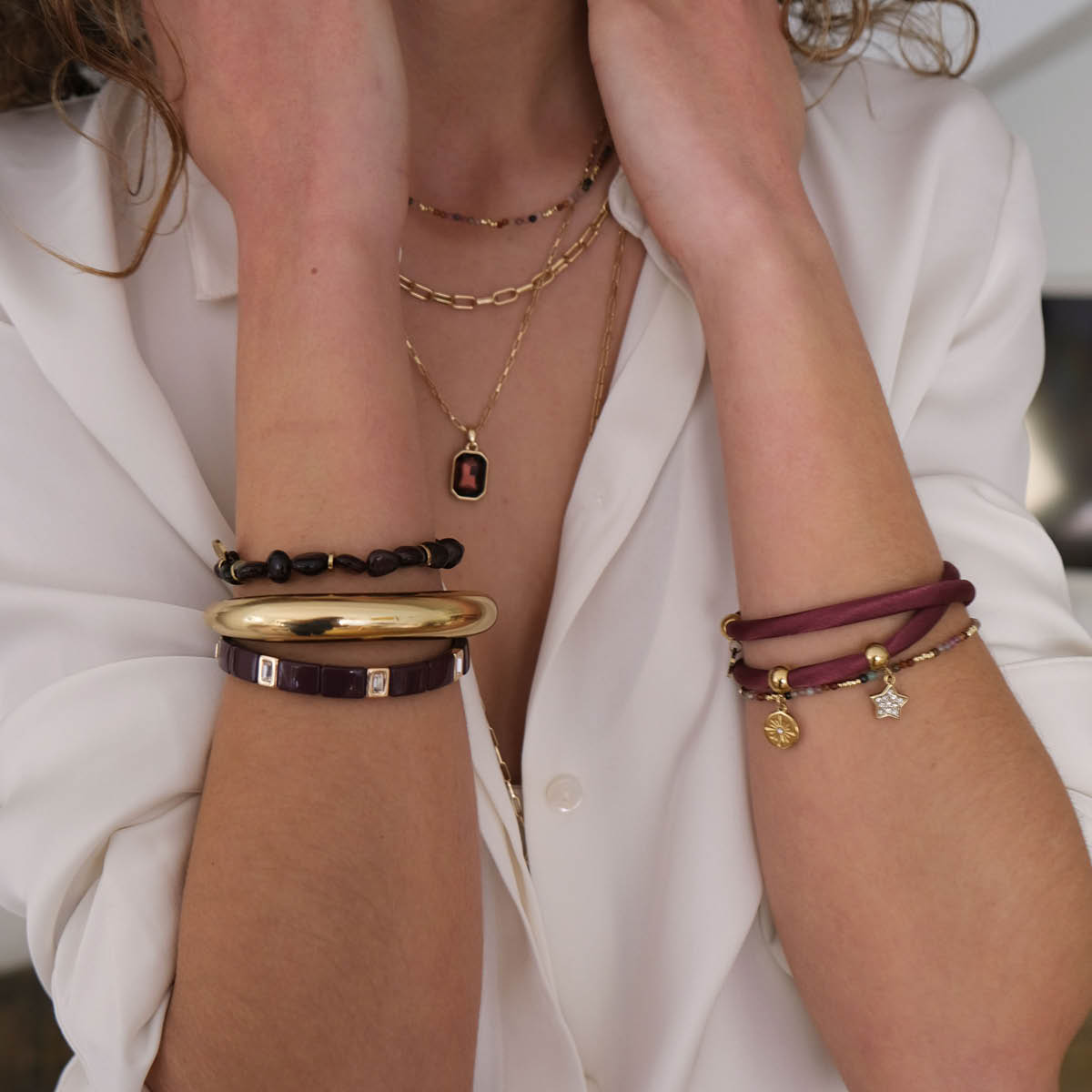 A&C Oslo AS Enamel Tiles Crystal Line armbånd burgundy/gull krystall