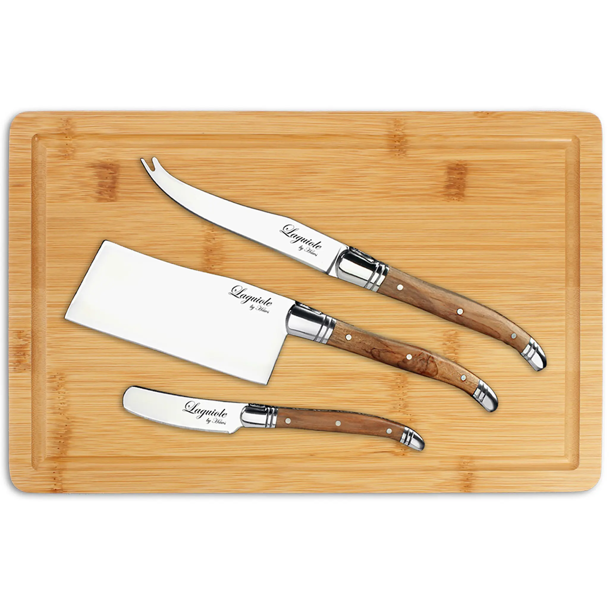 Laguiole by Hâws Ostset skärbräda och 3 knivar bambu/olivträ