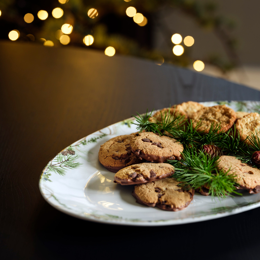 Magnor Nostalgi serveringsfat 38x25 cm vit/grön