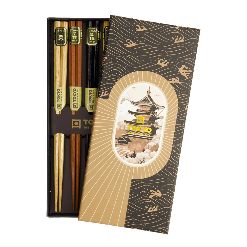 Gavesett spisepinner 5 par hexagon wood