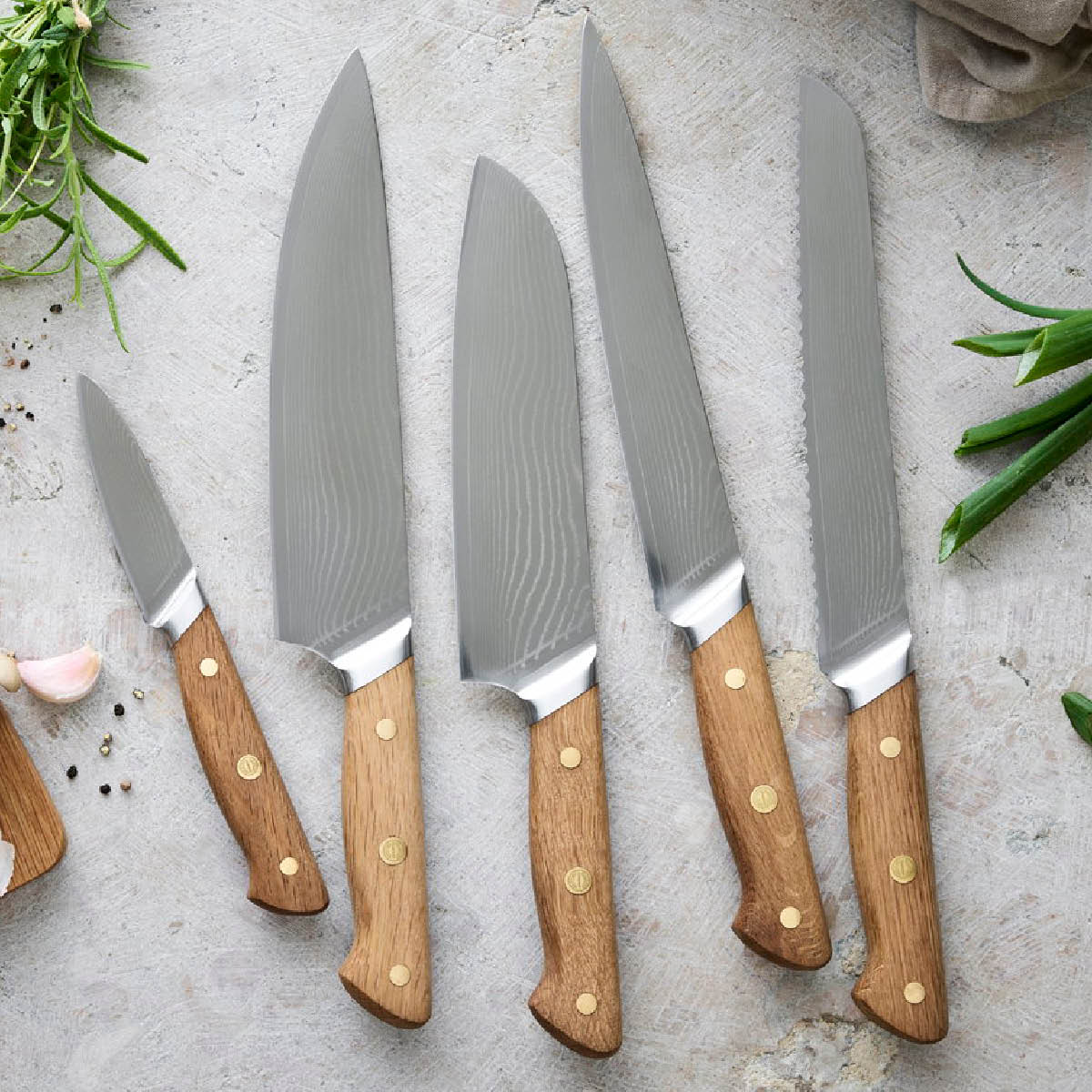 Pillivuyt Gourmet Douron kokkekniv 33 cm damaskusstål/eik