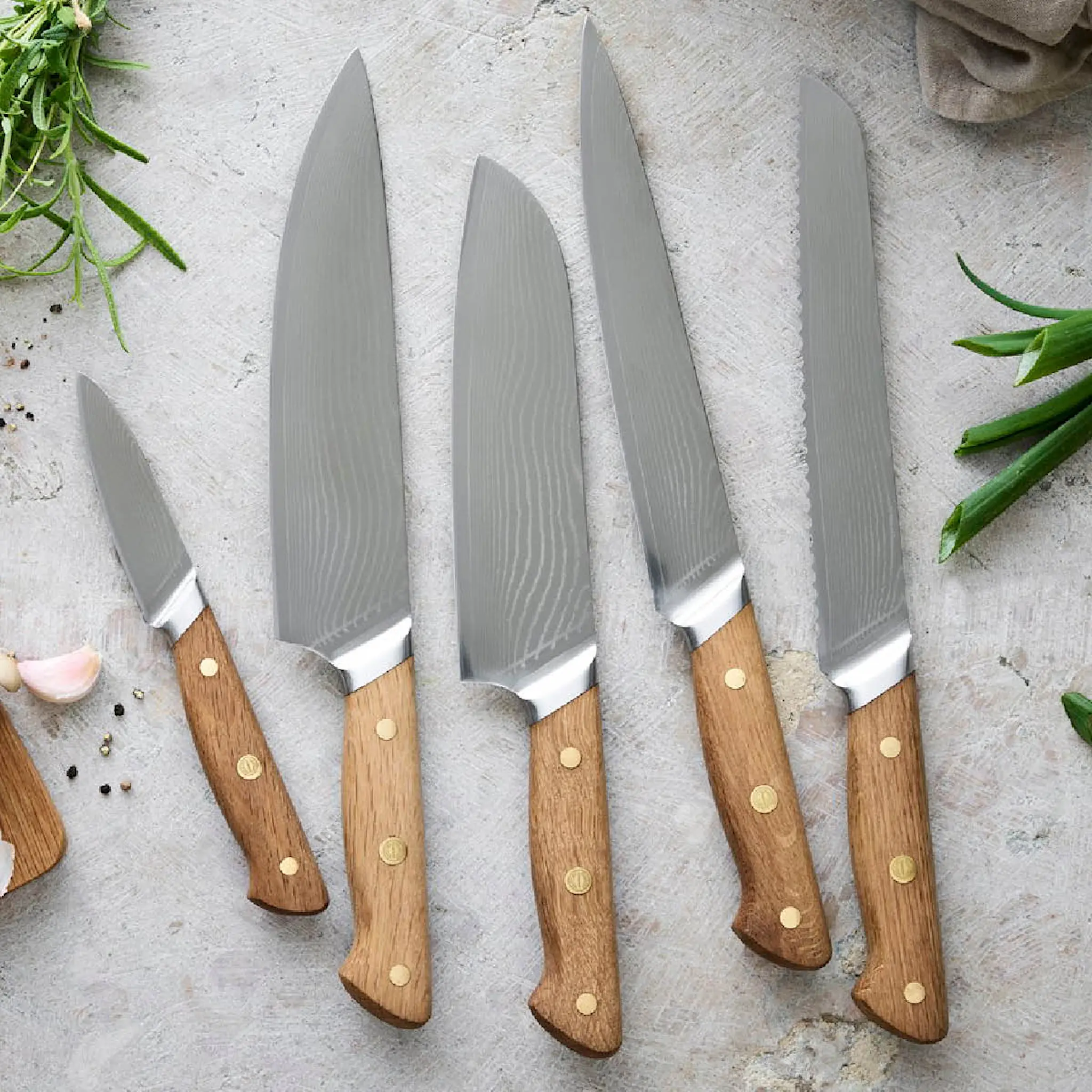 Pillivuyt Gourmet Douron kokkekniv 33 cm damaskusstål/eik