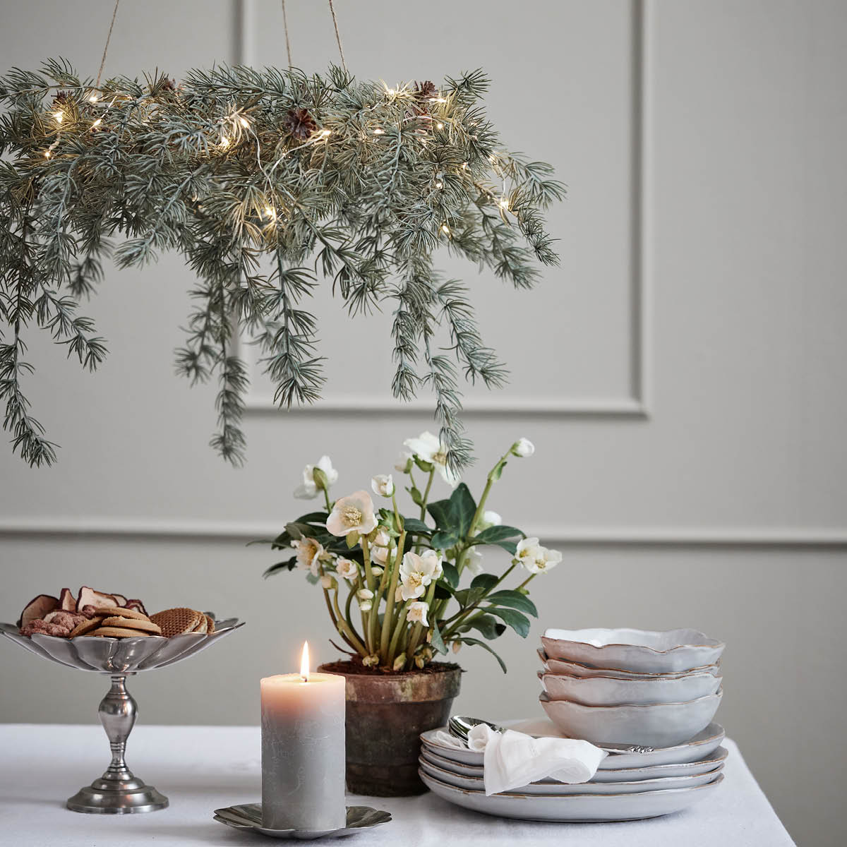 Lene Bjerre Cedille krans med LED-lys 60x8 cm grønn