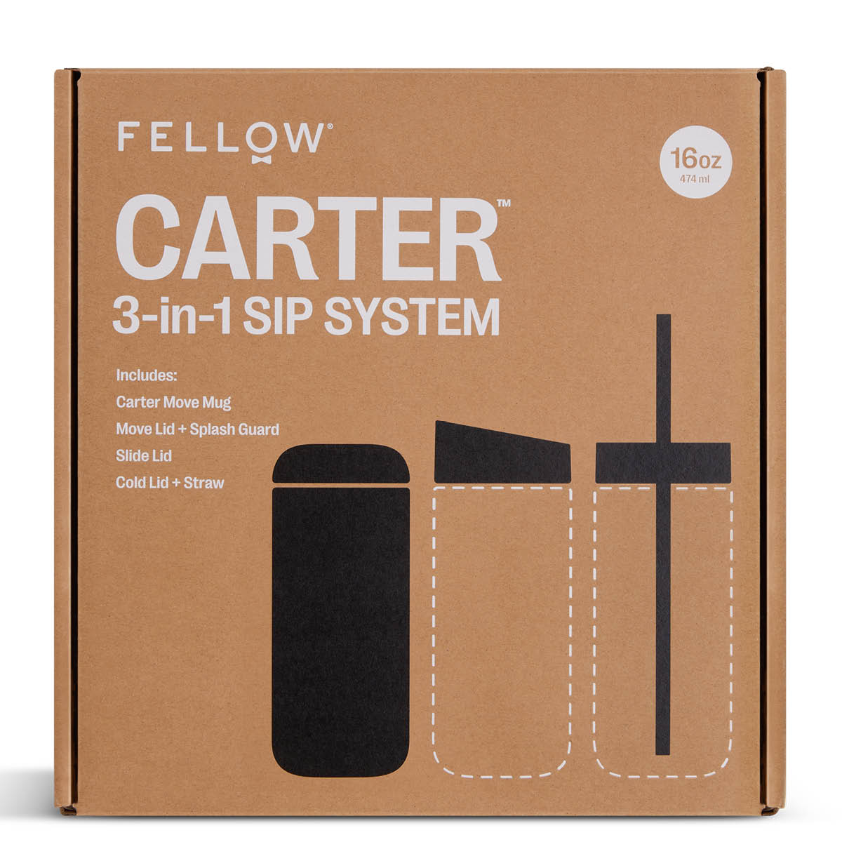 Fellow Carter 3-in-1 Termosmuki 475 ml Musta