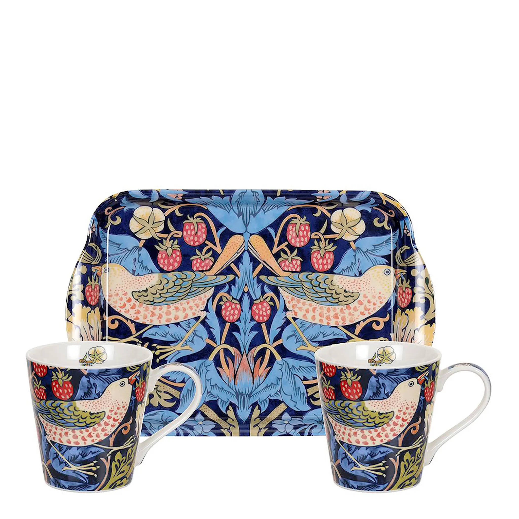 Morris & Co Strawberry Thief Muggar + Bricka Blå