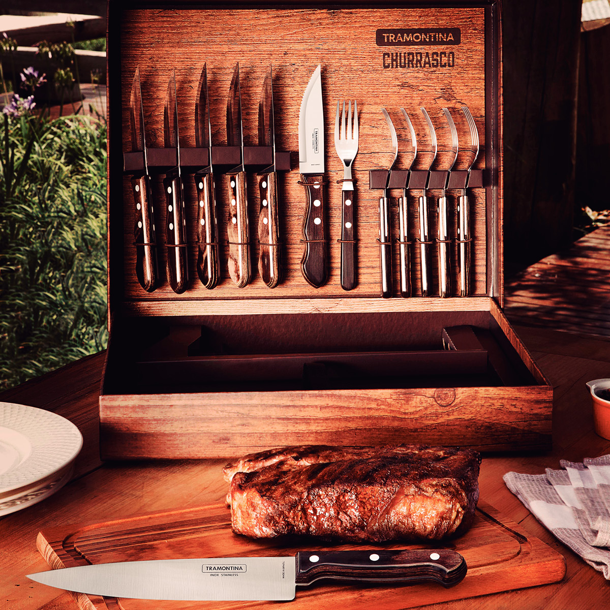 Tramontina Churassco BBQ-set 15 delar mörkbrun