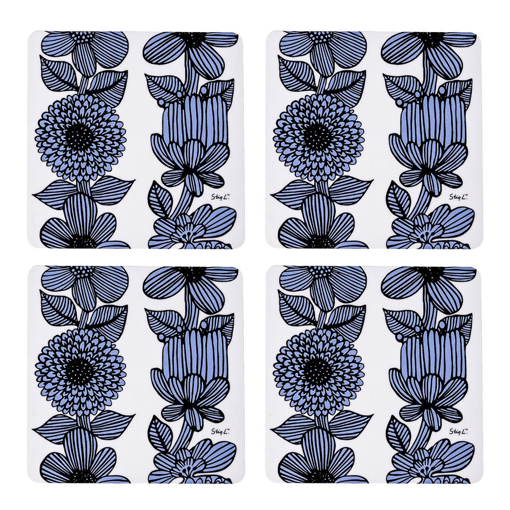 Stig L Blå Aster glasunderlägg 10 cm 4-pack blå