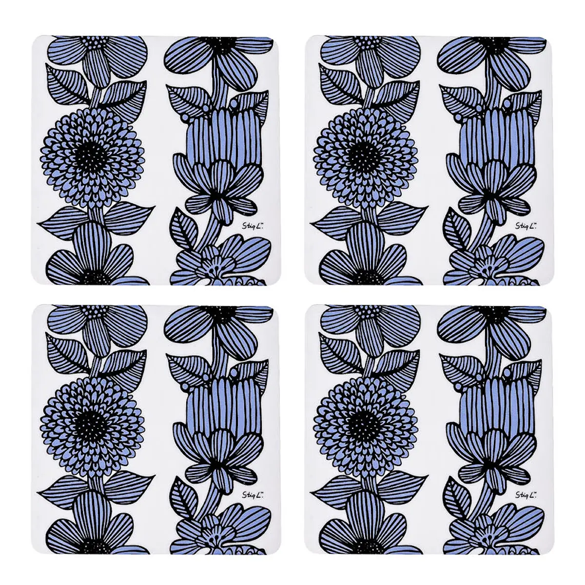 Stig L Blå Aster glasunderlägg 10 cm 4-pack