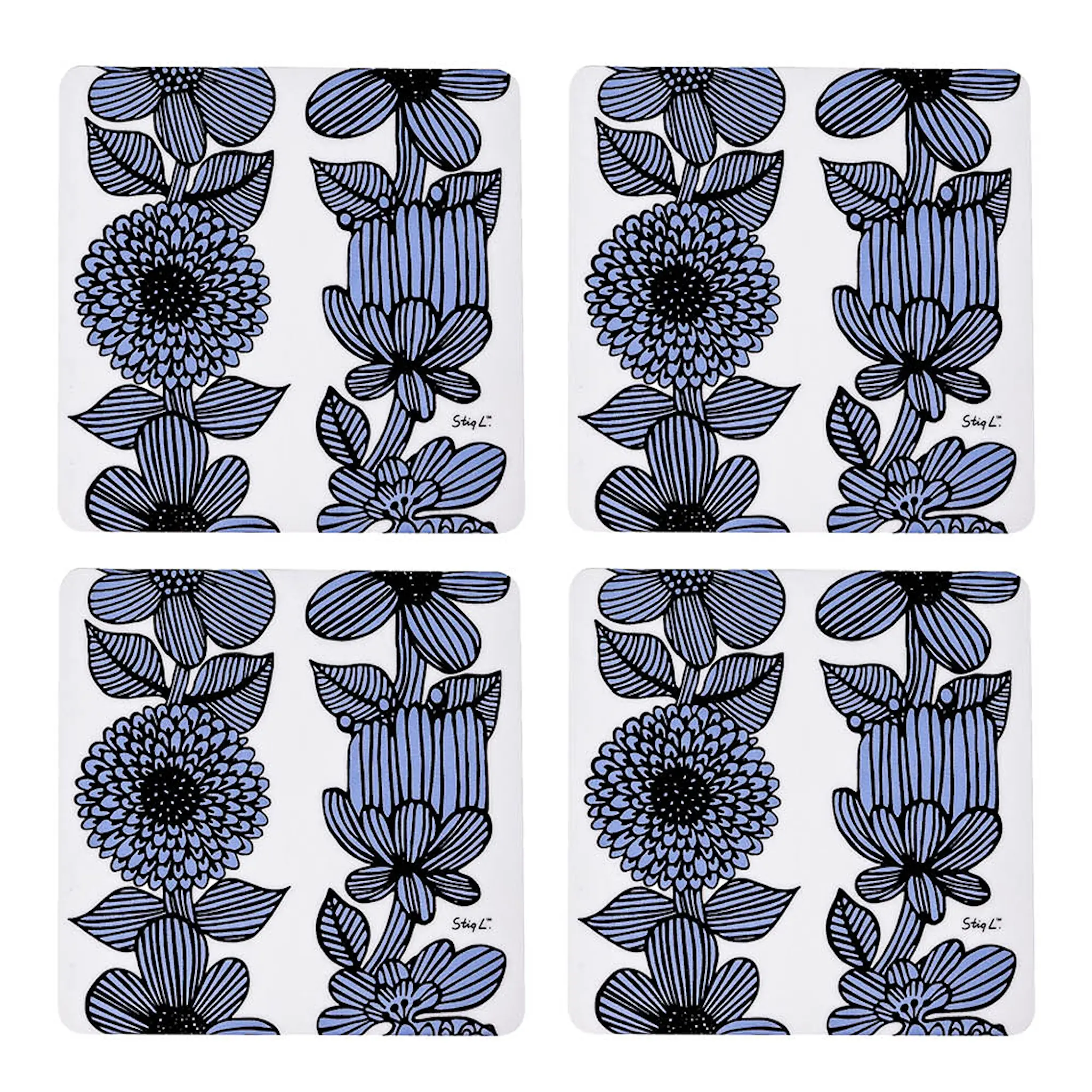 Stig L Blå Aster glasunderlägg 10 cm 4-pack blå