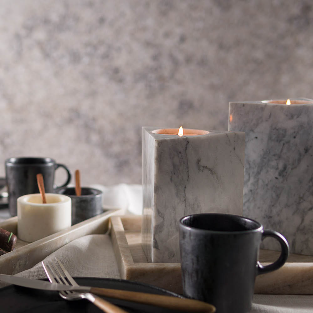 Stiernholm Marmaros Kynttilänjalka 18 cm Valkoinen