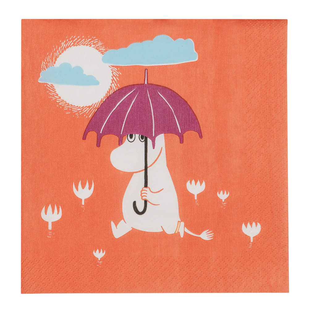 Moomin Arabia Mummi serviett 33x33 cm 20 stk Under paraplyen korallrød