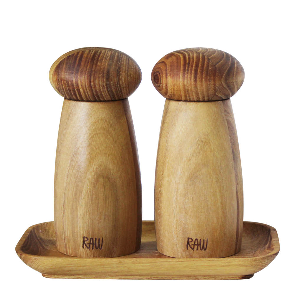 Aida - Raw Suola- ja Pippurimylly tarjottimella 13,5 cm Tiikki