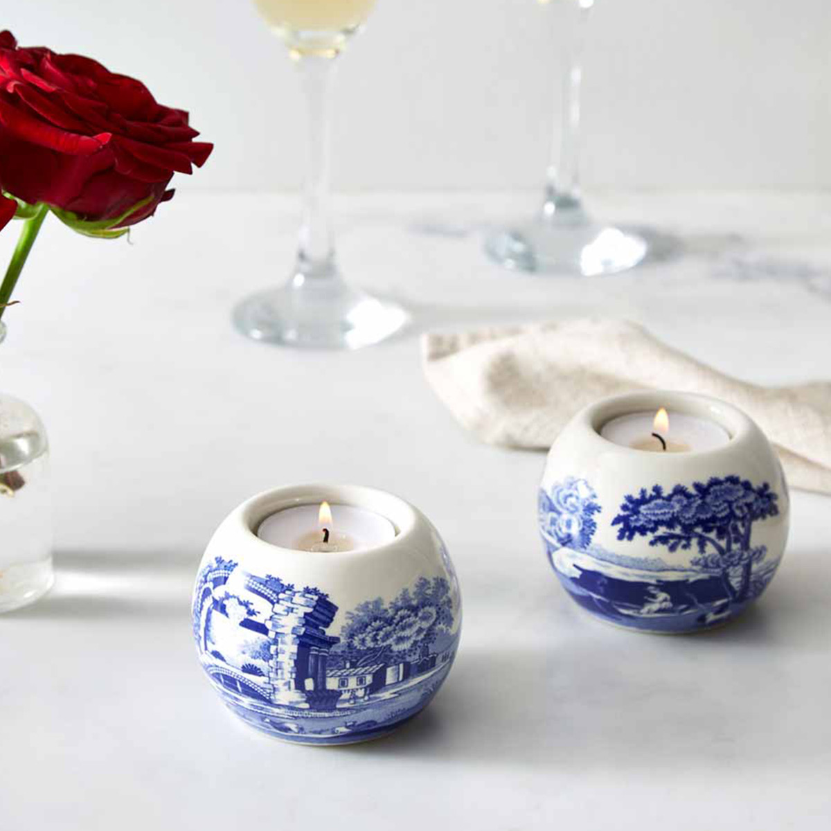 Spode Blue Italian ljuslykta 2-pack blå/vit