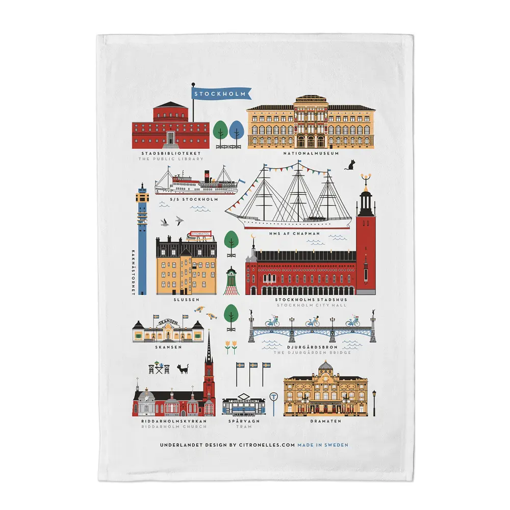 Stockholm City kjøkkenhåndkle 50x70 cm hvit/multi