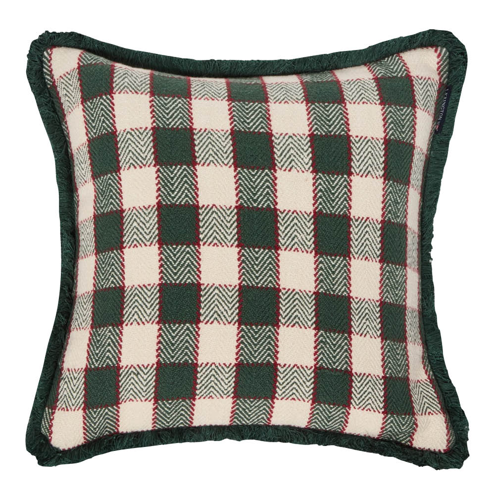 Lexington Kuddfodral med fransar 50x50 cm rutig grön/ljusbeige/röd