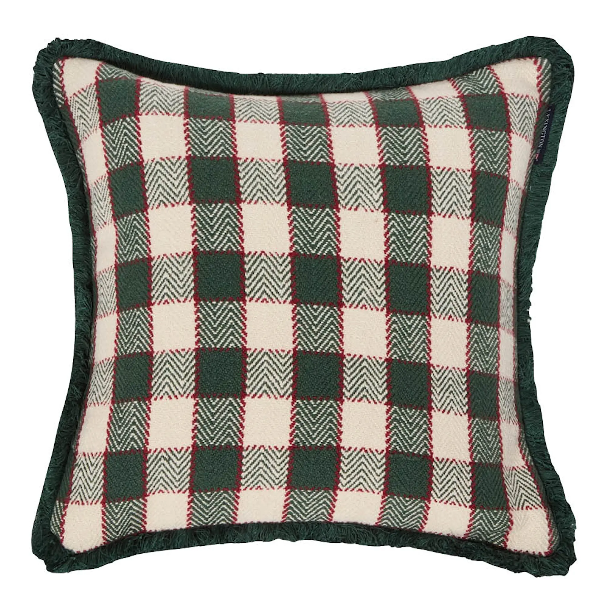Lexington Kuddfodral med fransar 50x50 cm rutig grön/ljusbeige/röd