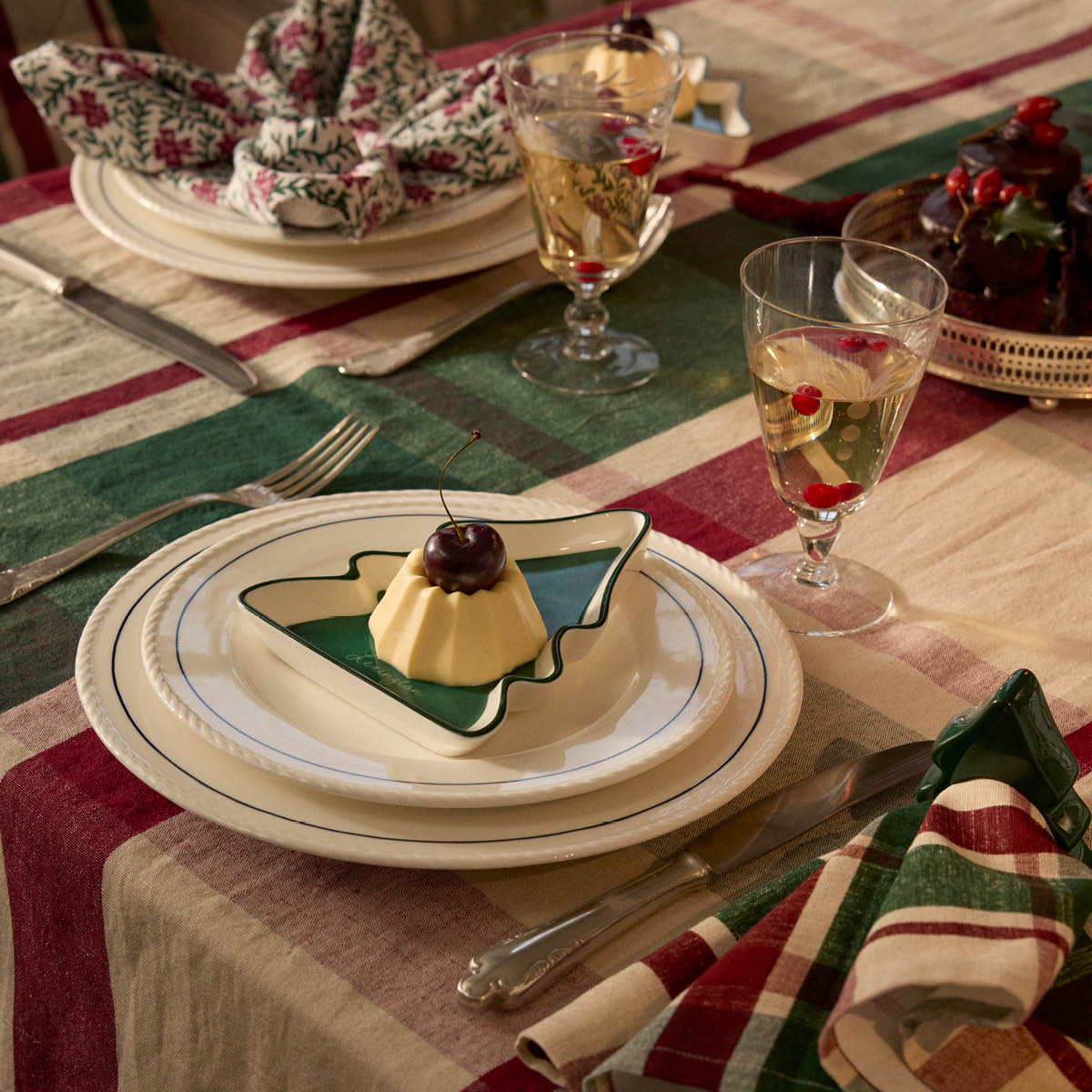 Lexington Duk lin/bomull 180x180 cm rutete grønn/rød/beige