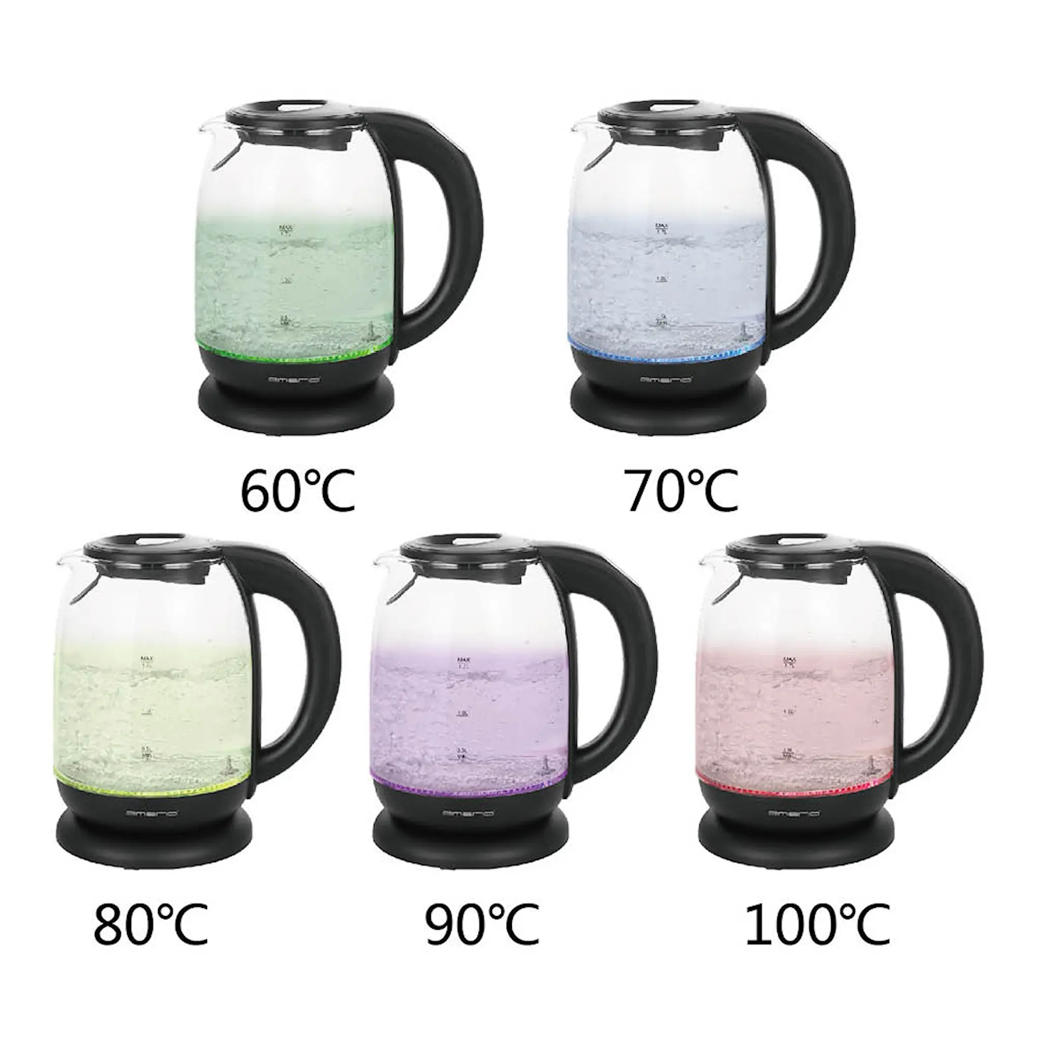 EMERIO Vattenkokare med temperaturinställningar 1,7 L glas