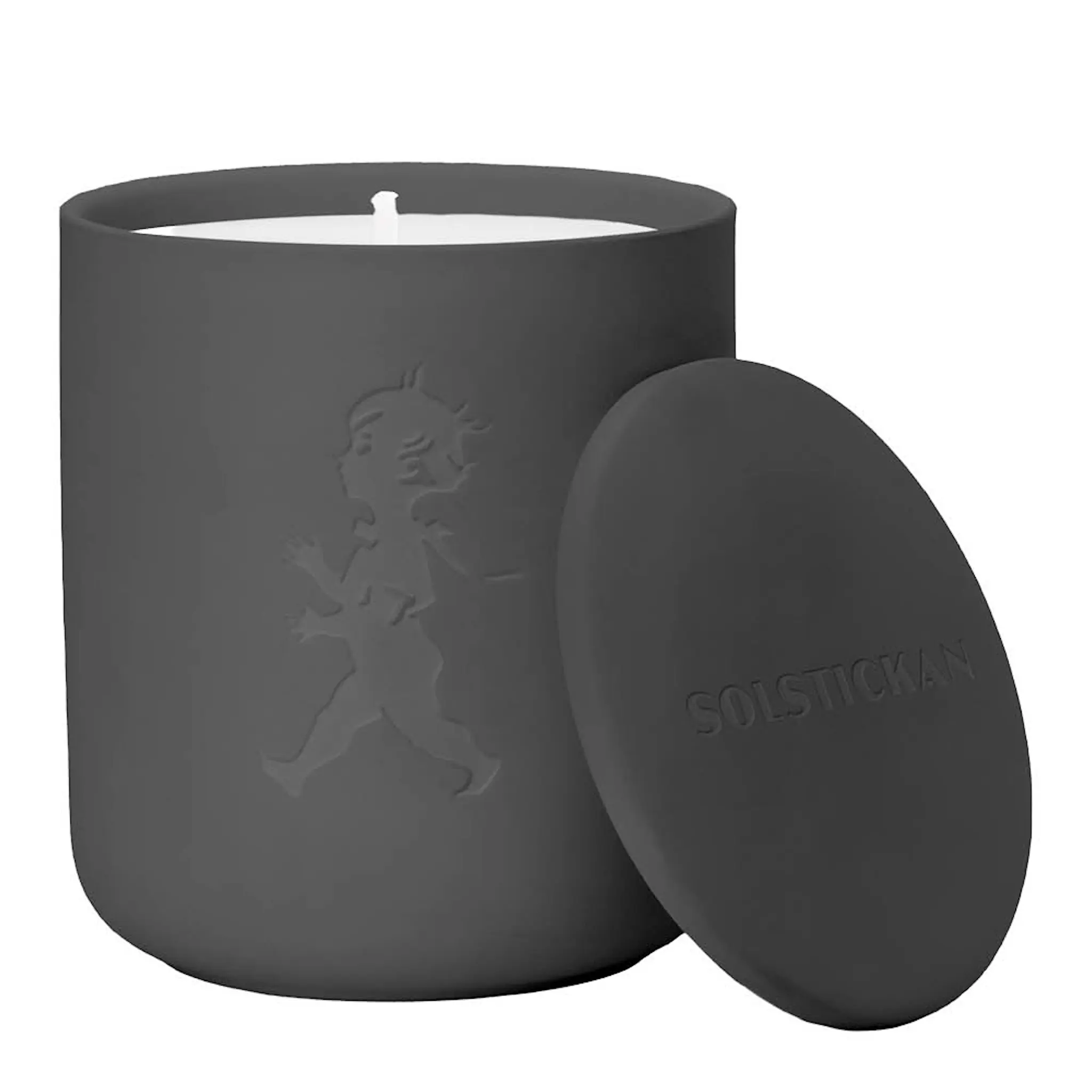 SOLSTICKAN Doftljus i keramik 9×7,5 cm mörkgrå (cederträ & enbär)