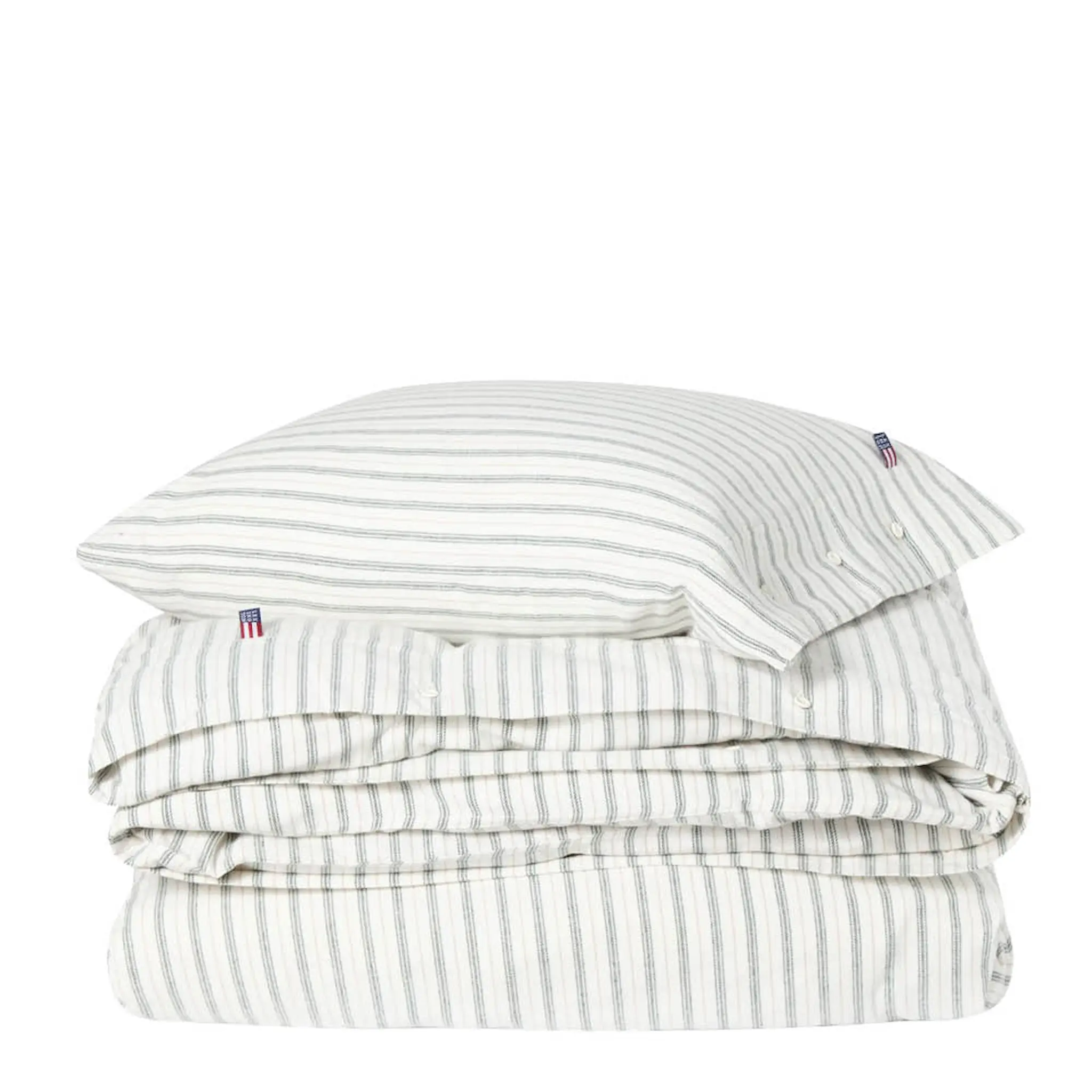 Lexington Påslakanset flanell 220x220 cm randig vit/grön/beige