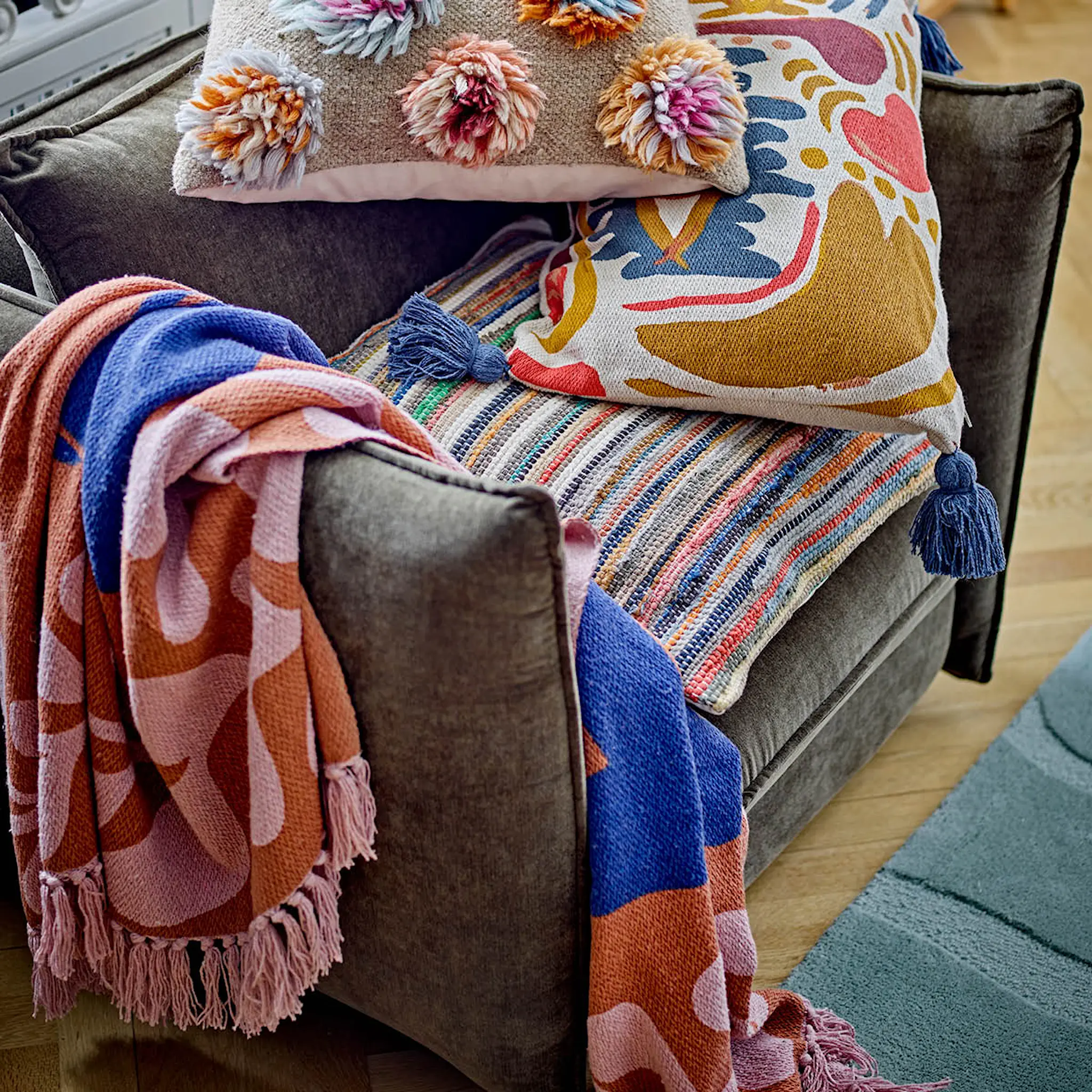 Bloomingville Atle pläd 160x130 cm brun/rosa