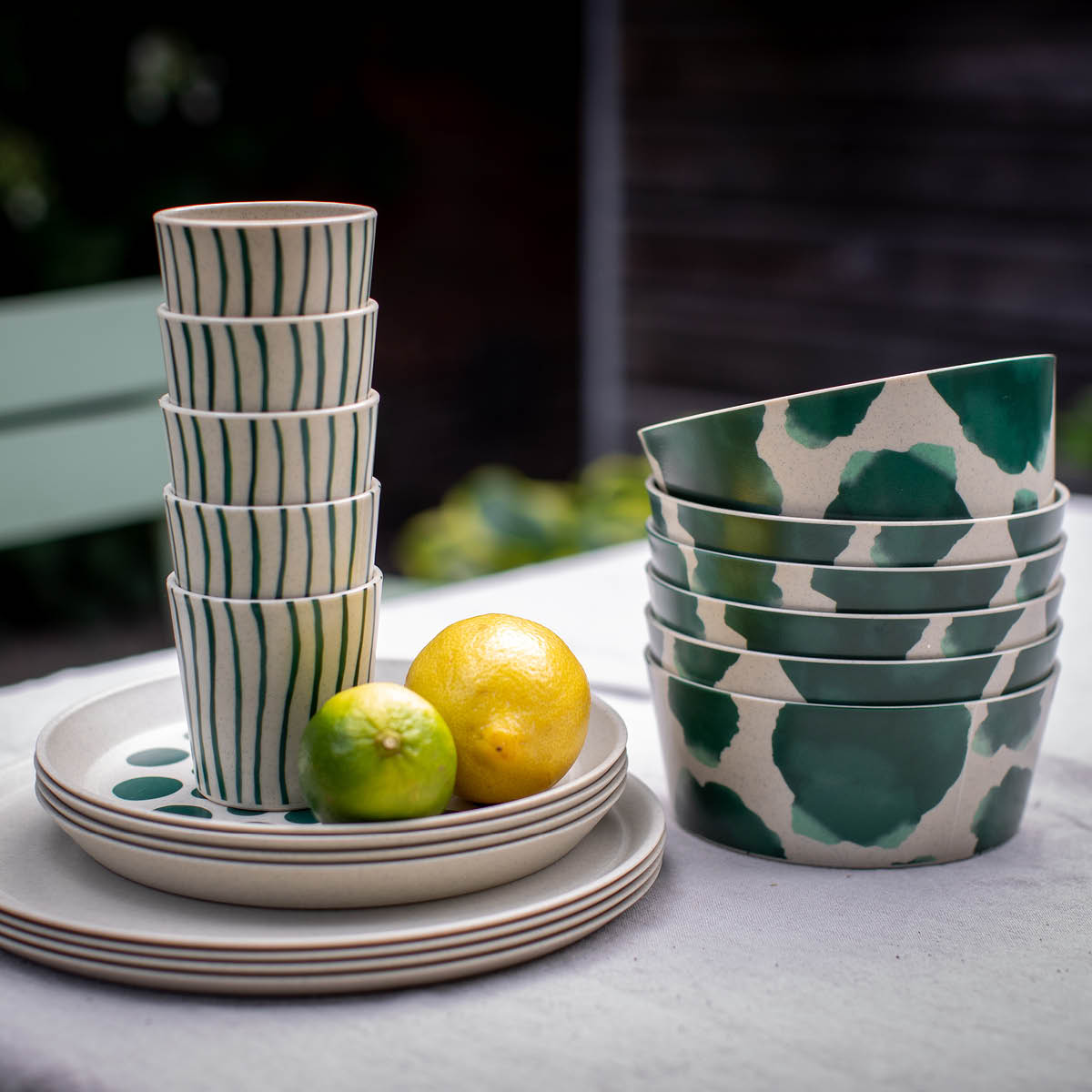 Koziol Connect Monstera servisesett 16 deler beige/grønn