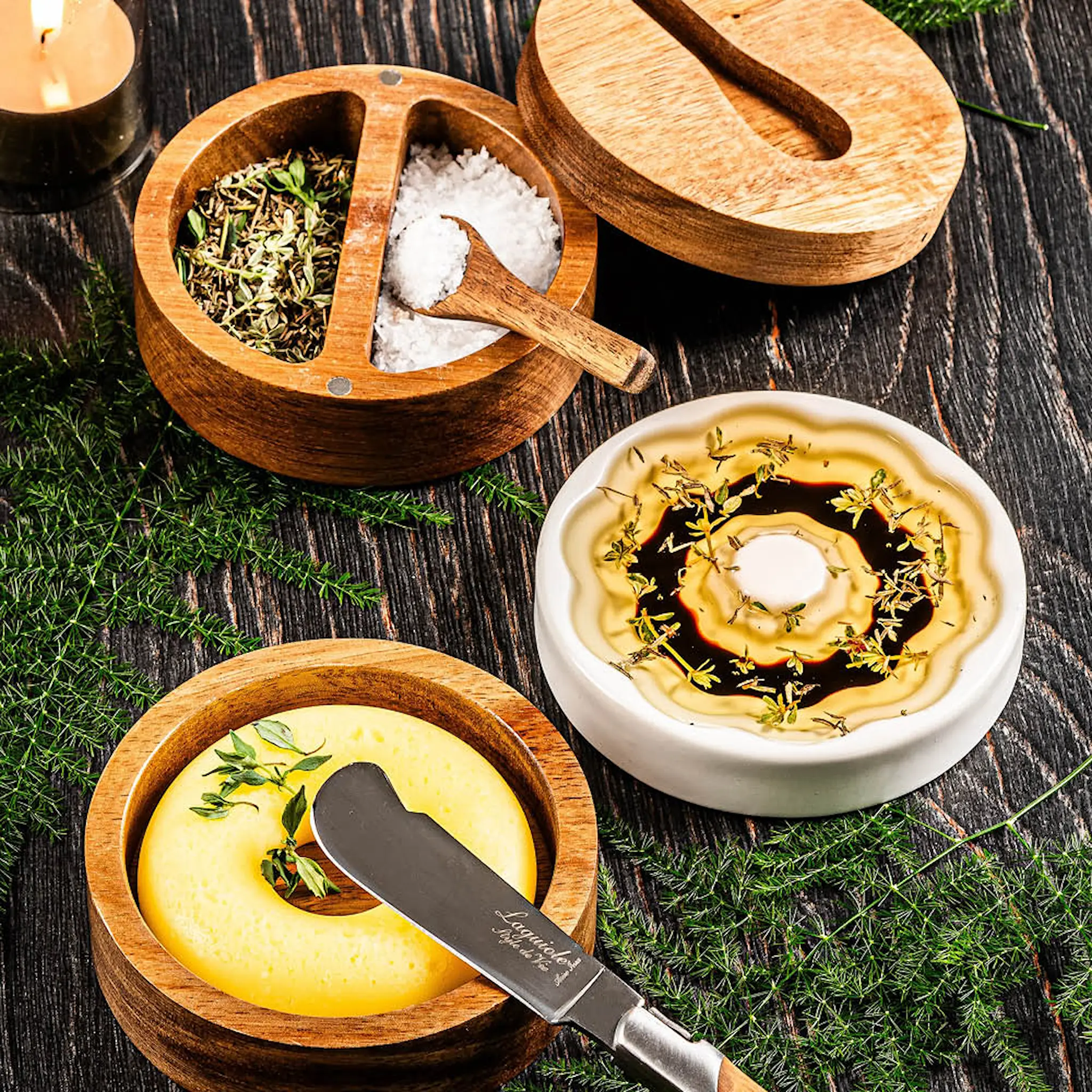 Style De Vie Tarjoilusetti öljylle/voille/mausteille 3 osaa Valkoinen/Akaasia