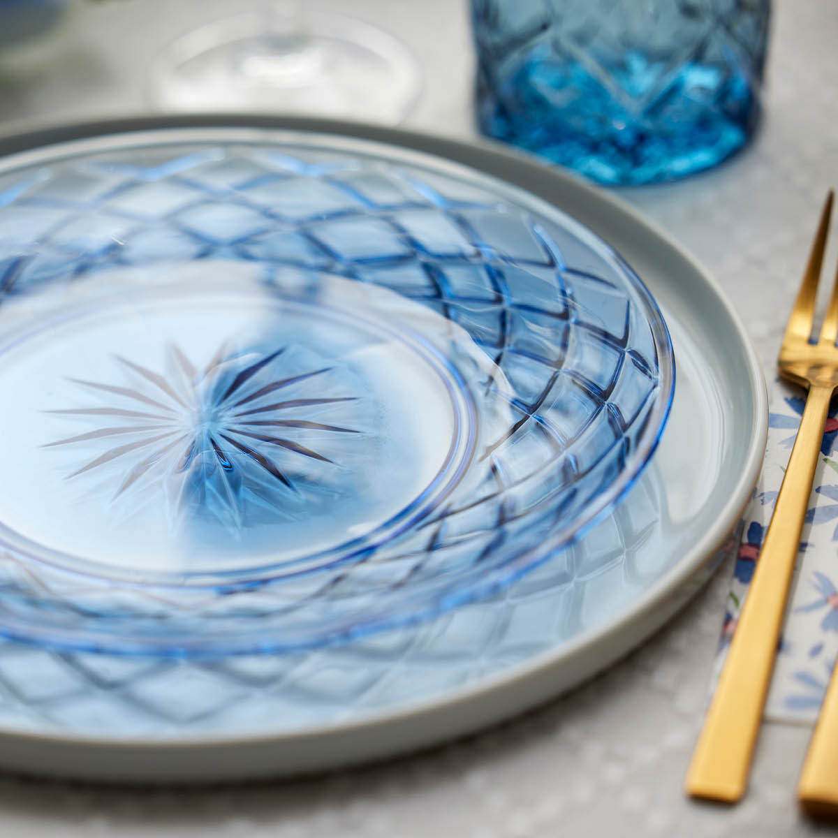 Lyngby Glas Sorrento glastallerken 21 cm 4 stk blå