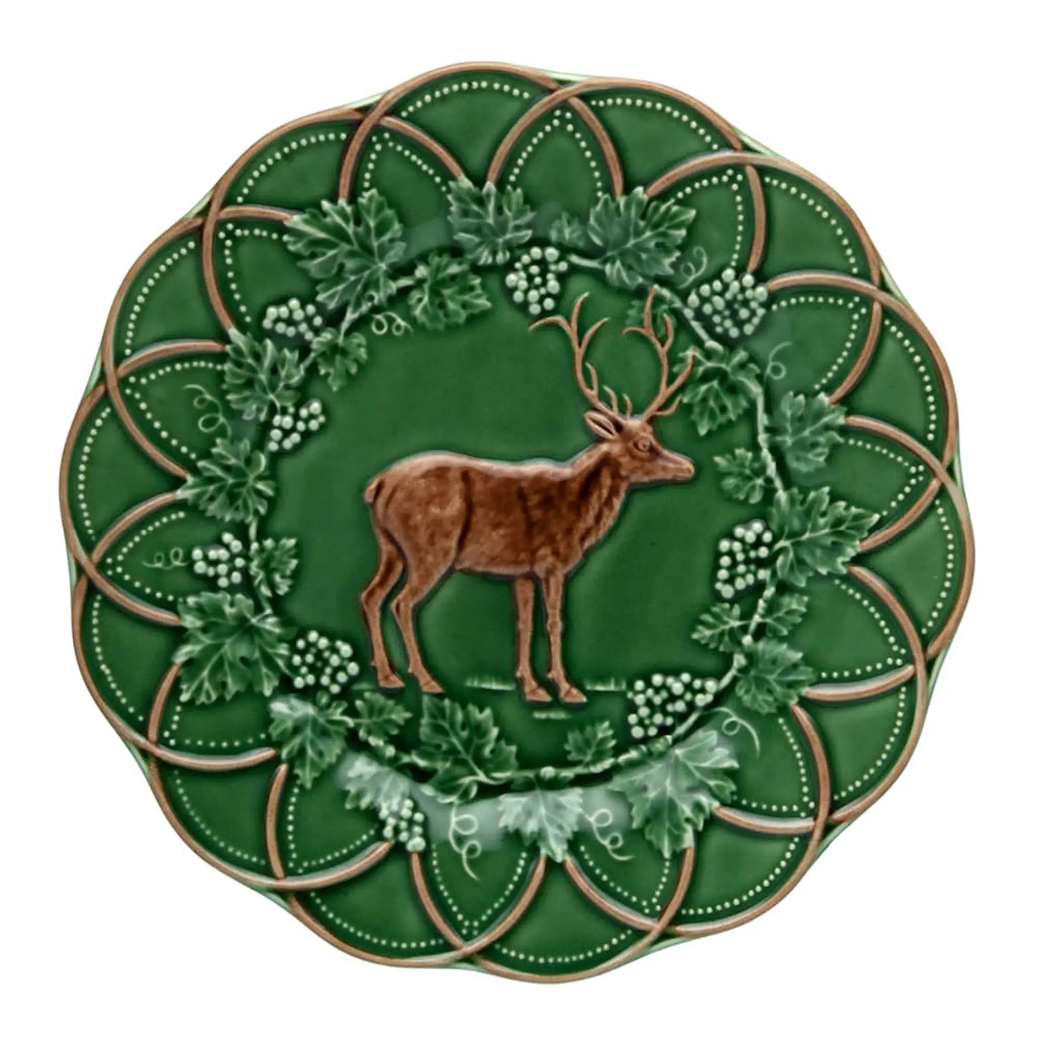 Bordallo Pinheiro Wood tallrik 24 cm hjort grön/brun