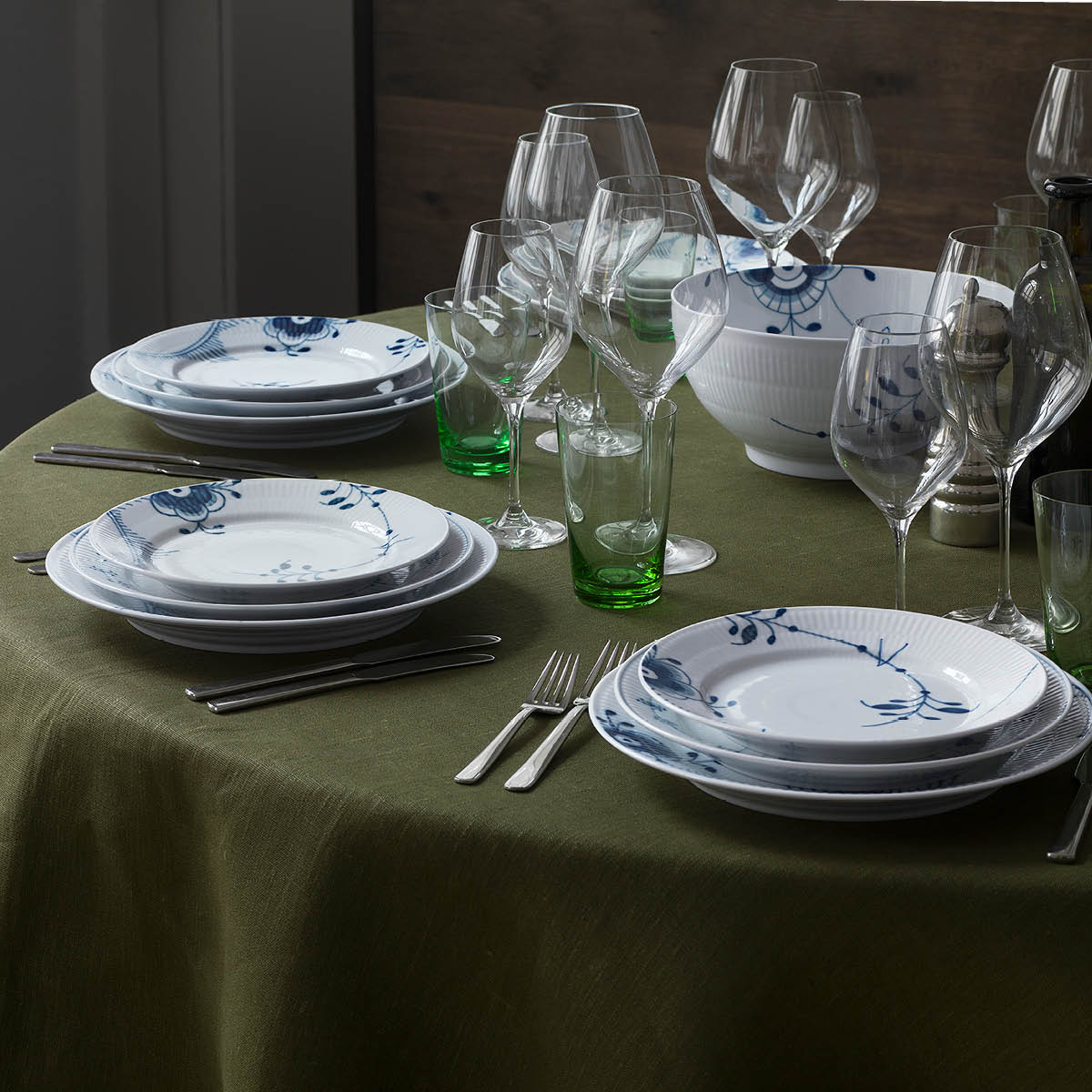 Royal Copenhagen Blå Mega Riflet flat tallerken 22 cm dekor 2