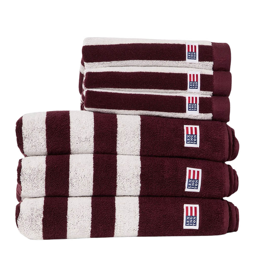 Lexington Stripet frottéhåndkle 30x50 cm fig/snow white