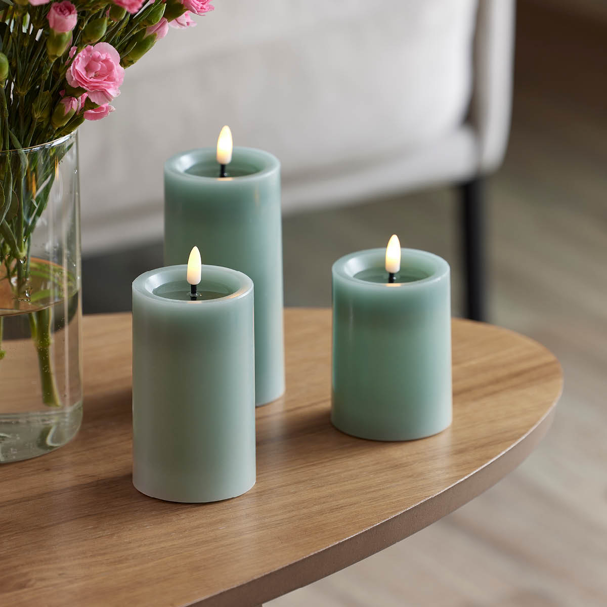 Edelweiss LED blockljus 7,5x10 cm sage