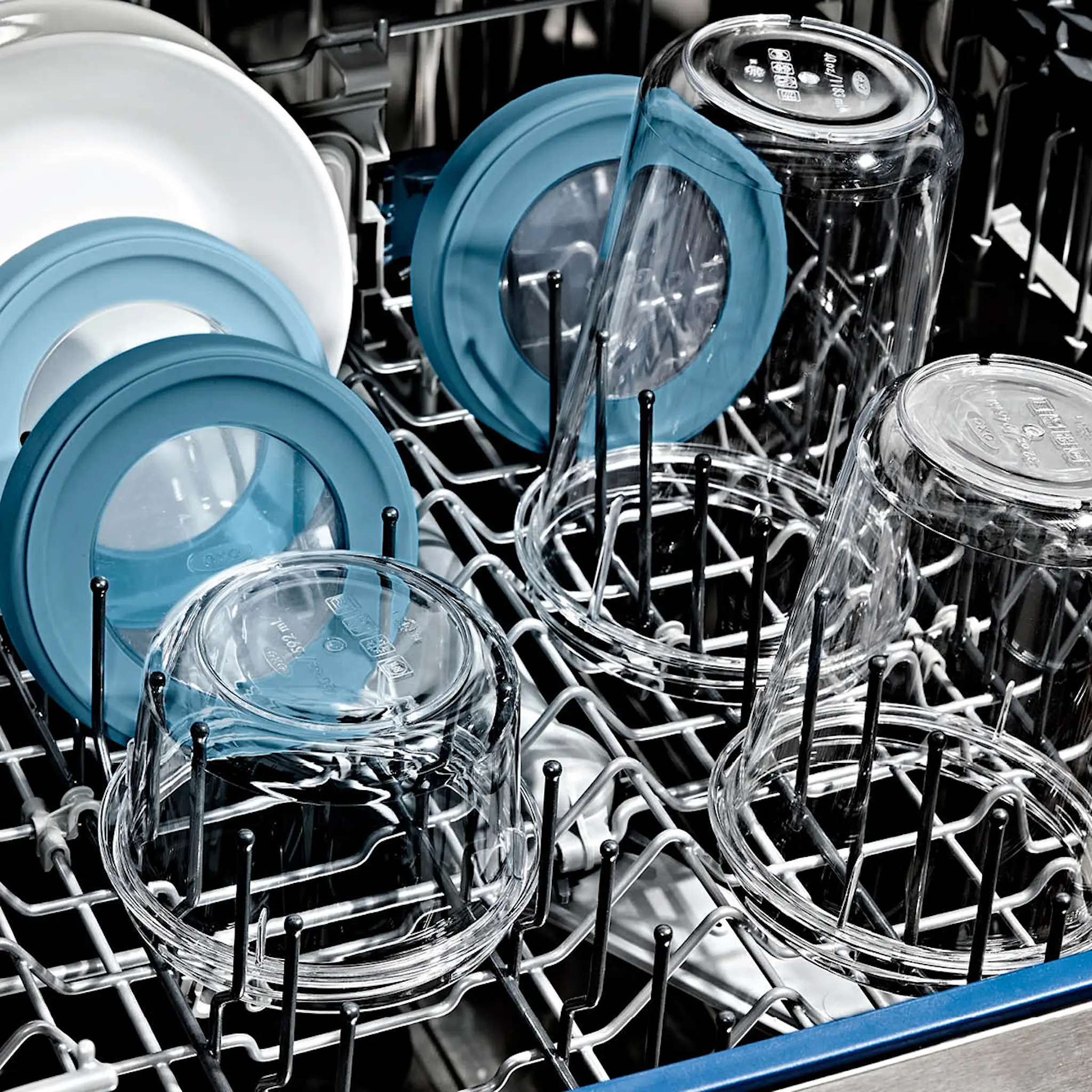 Oxo Twist & Stack förvaringsburk 59,2 cl 2-pack med lock klar/blå
