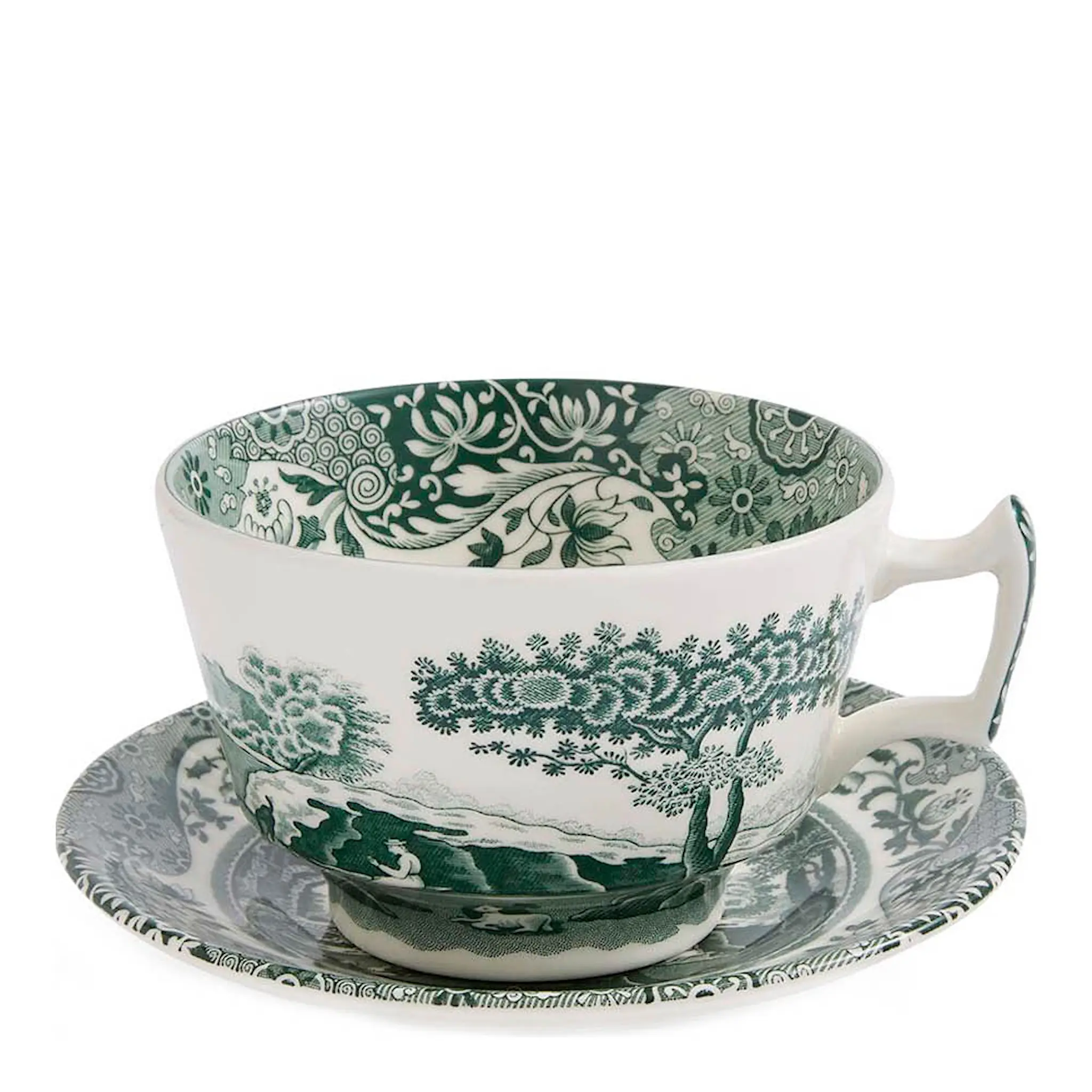 Spode Heritage Green Italian kopp med fat 28 cl grön/vit