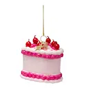 Wine & Dine julhänge i glas 5,5 cm Tårta hjärtformad rosa