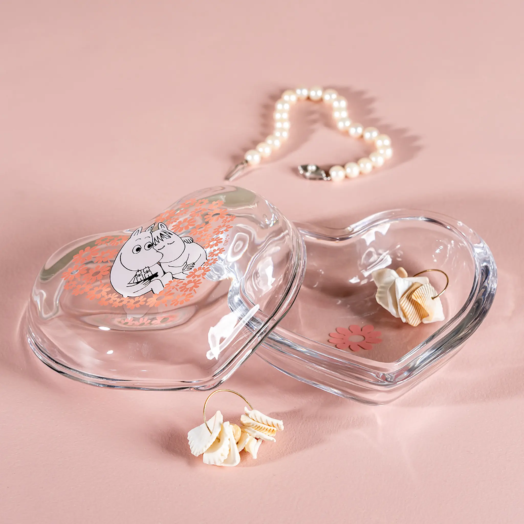 Muurla Mumin glasburk med lock 11,5 cm tillsammans rosa