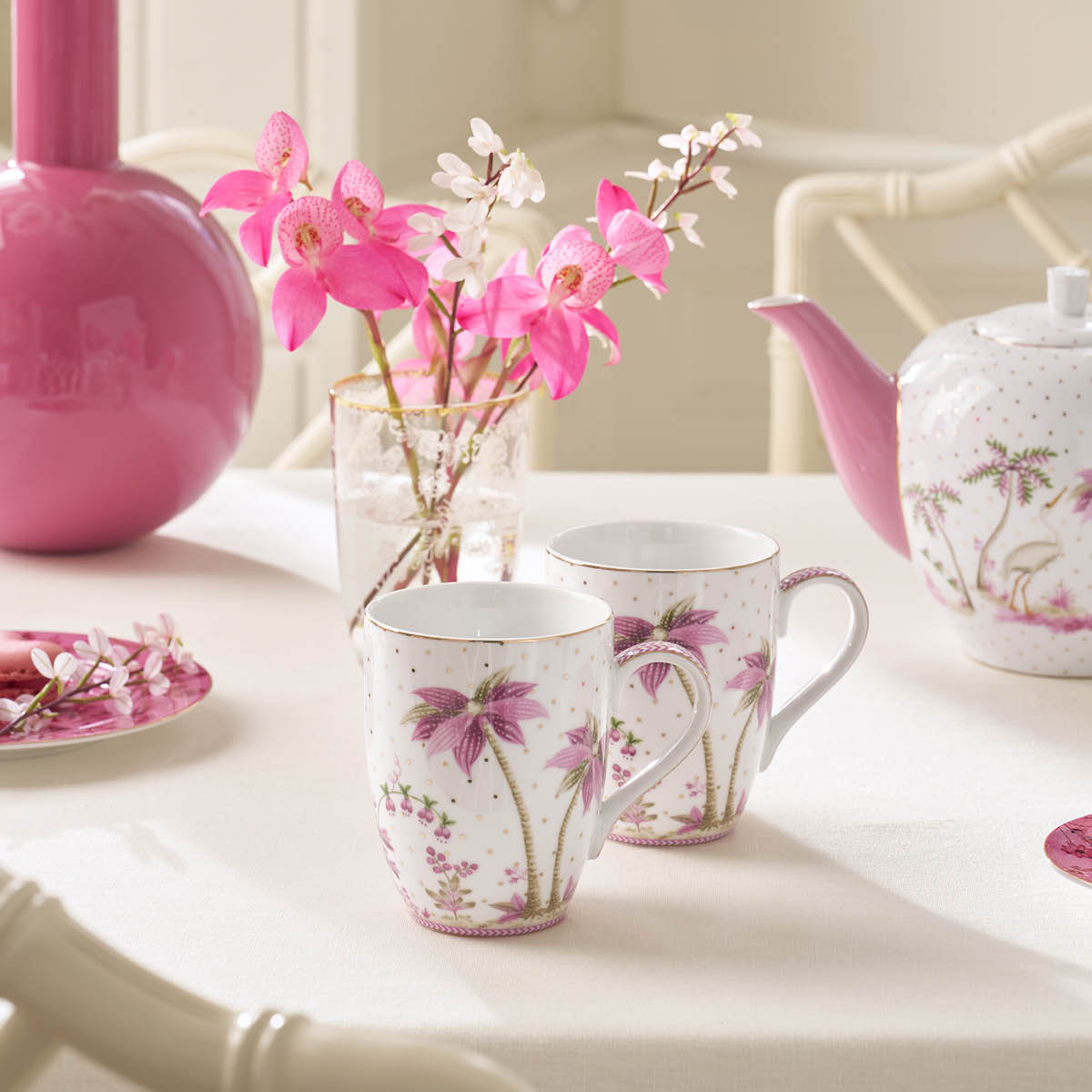 Pip Studio Jolie Dots stor mugg 36,5 cl 2-pack guld/rosa