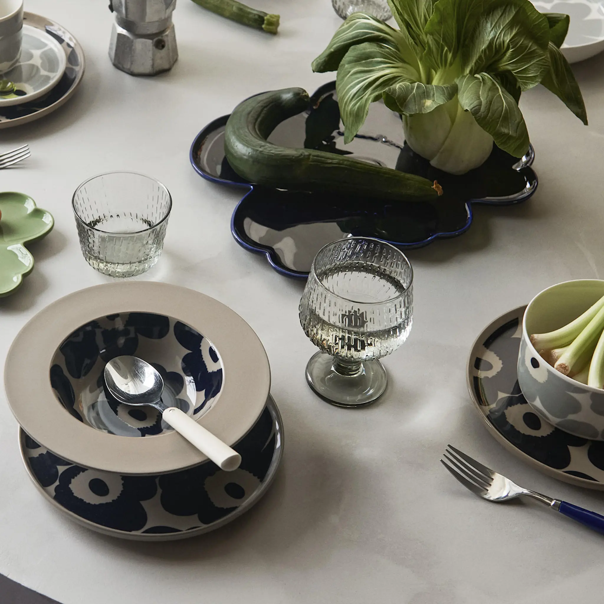 Marimekko Oiva/ Unikko Lautanen 20 cm Beige/Tummansininen