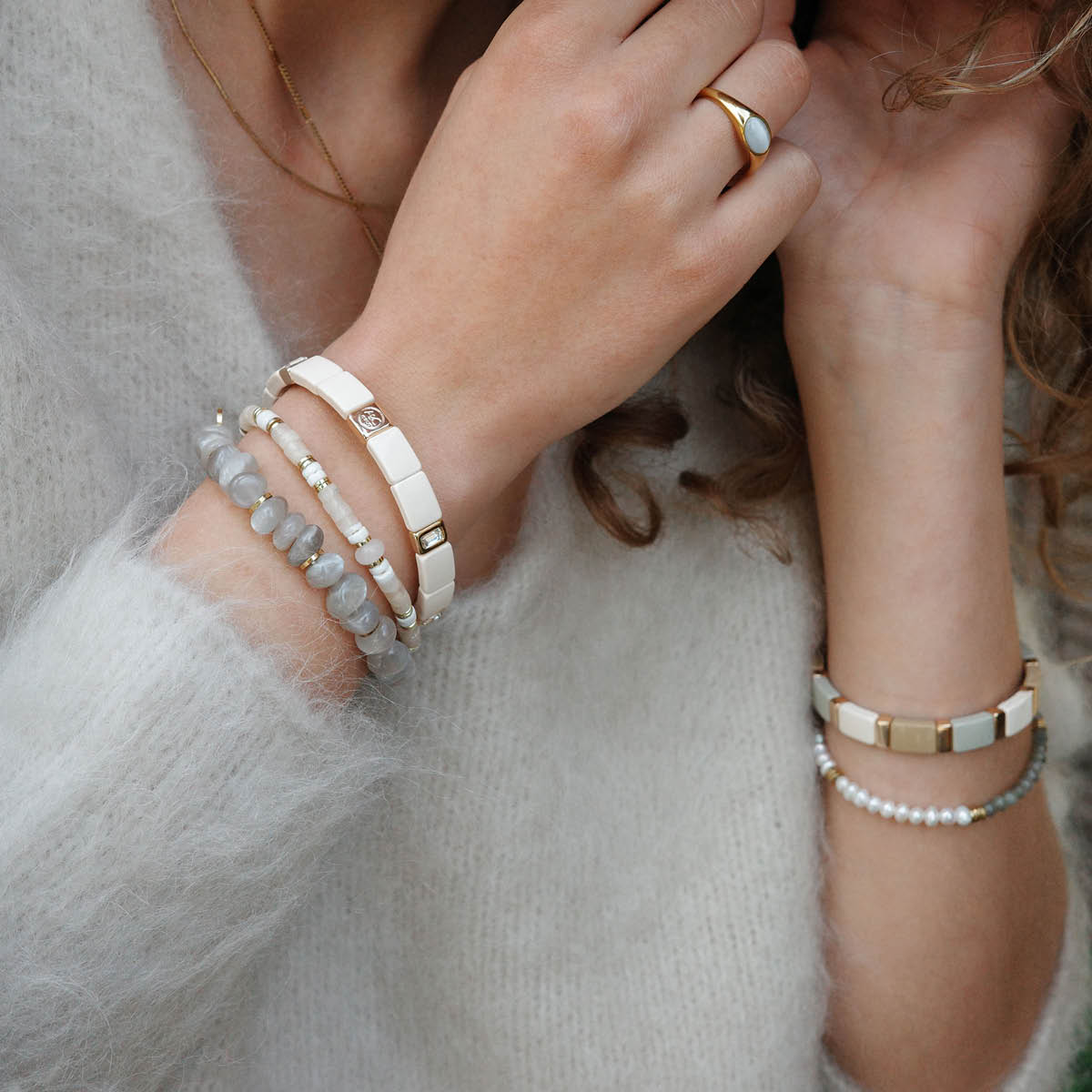 A&C Oslo AS Enamel Tiles Crystal Line armband emalj cream/guld/kristall