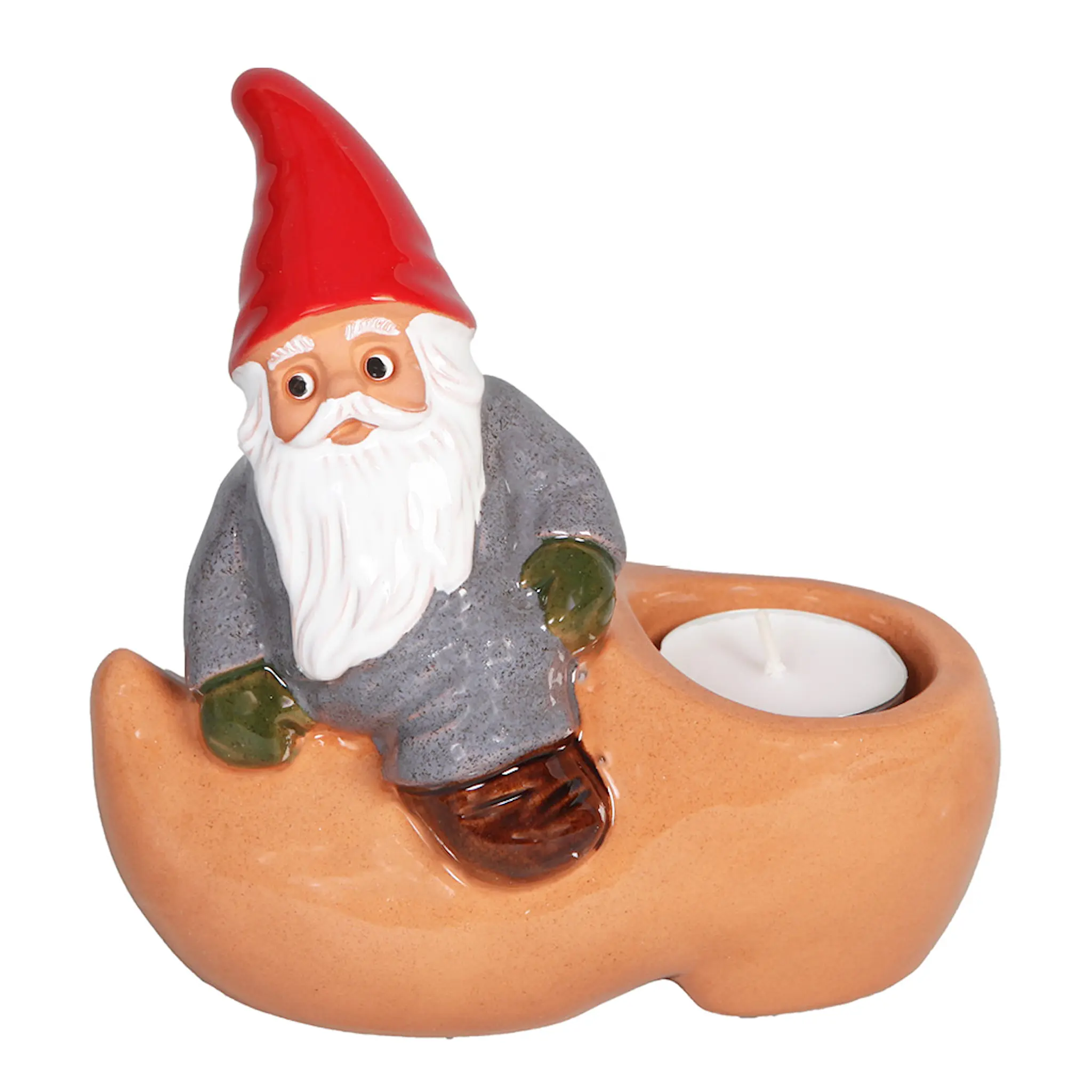 ROLF BERG KERAMIK Tomte sitter på Träsko 15 cm