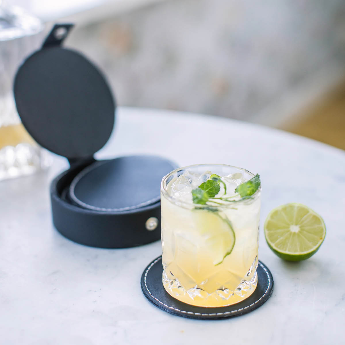 Dorre Glassunderlag kunstlær 6 stk svart