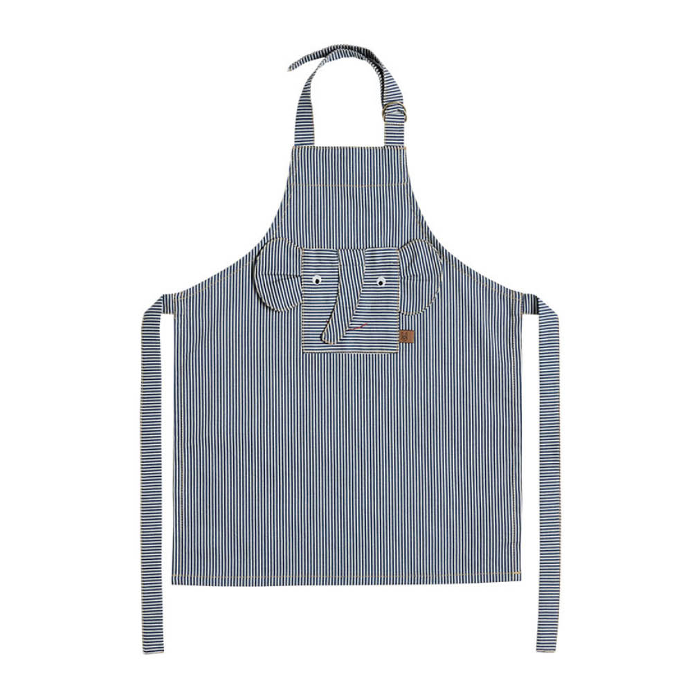 OYOY Striped Denim Elefant barnförkläde 56x44 cm blå