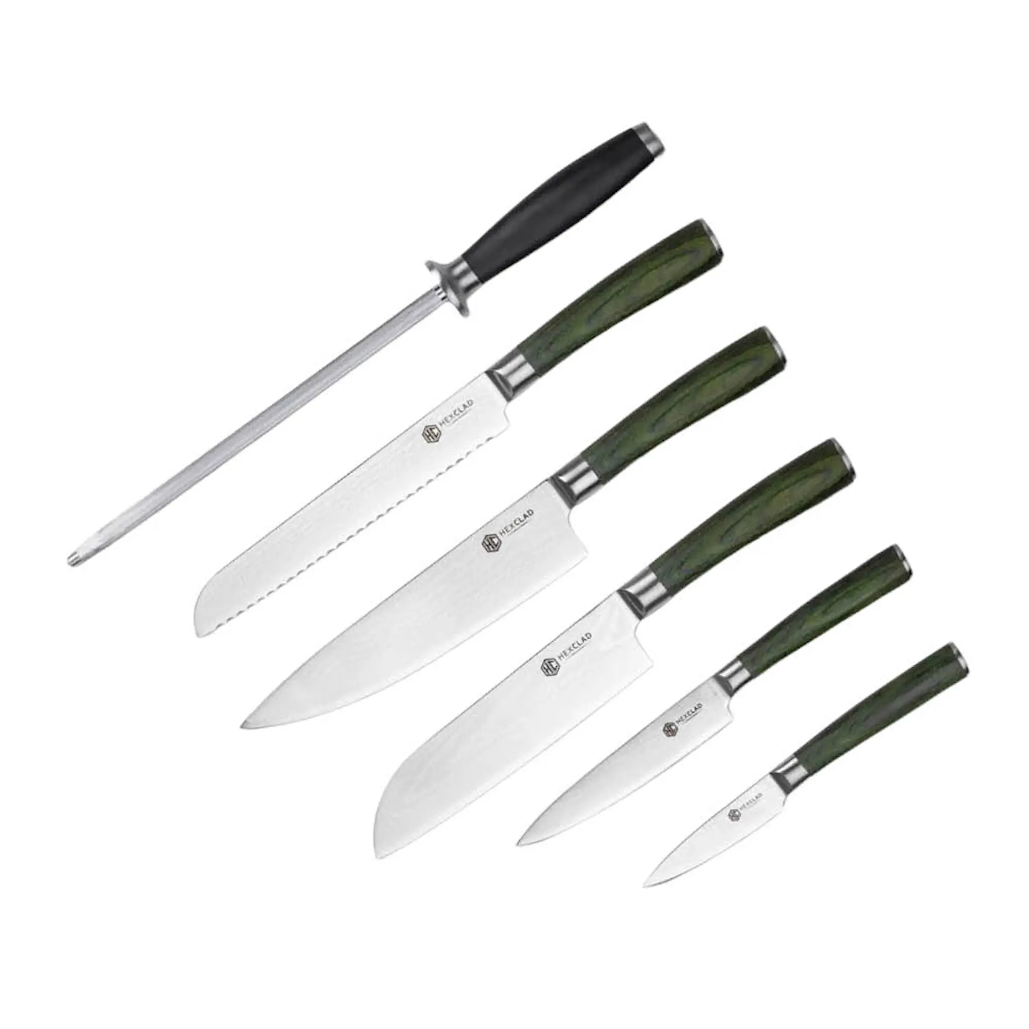 Hexclad Hybrid Knivset 6 delar Silver/Skogsgrön