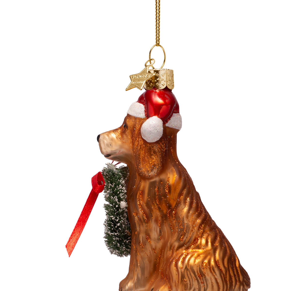Vondels Golden Hour Riippukoriste joulukoira ja kranssi 9 cm Kulta/ruskea