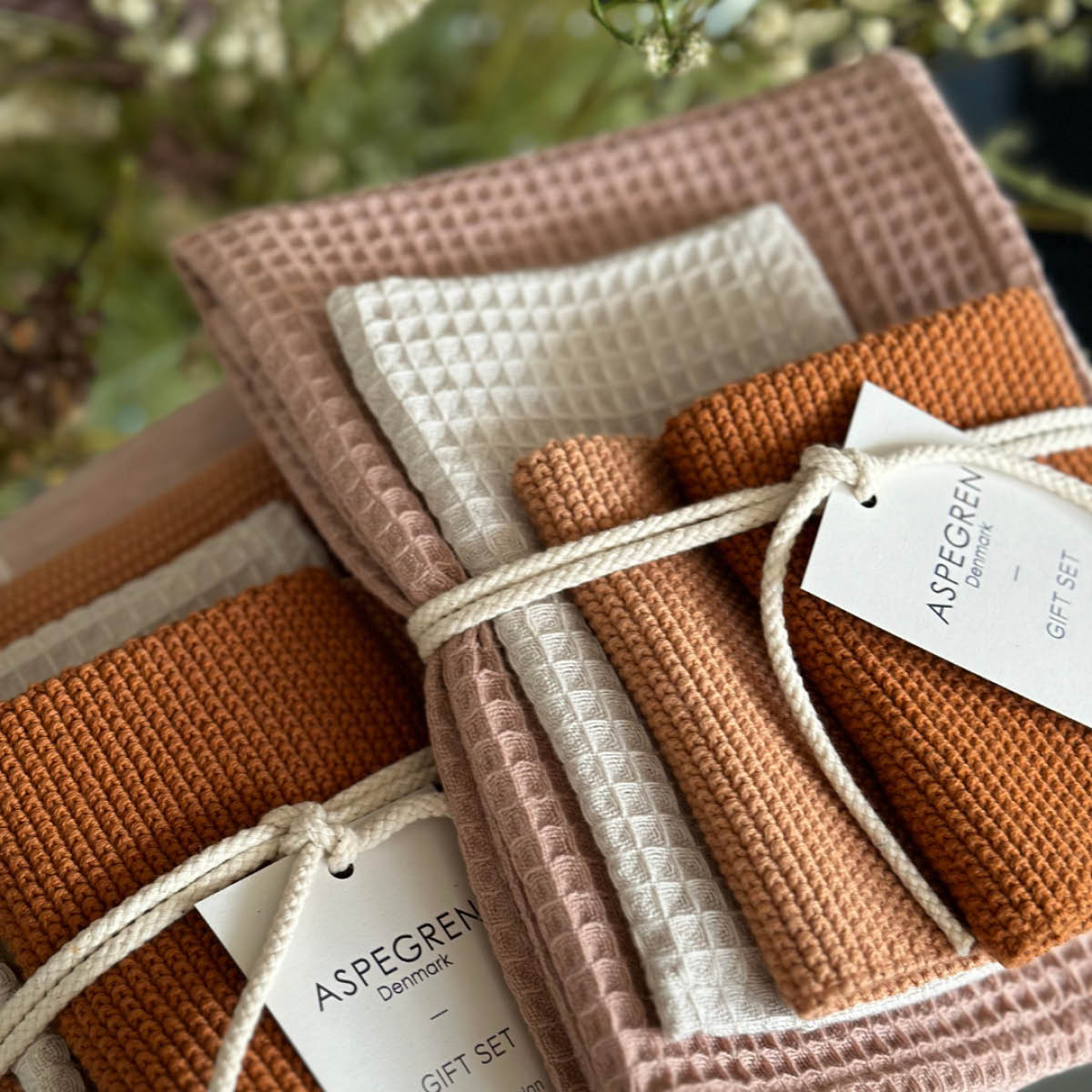 Aspegren Gåvoset 1 kökshandduk & 3 disktrasor sea buckthorn