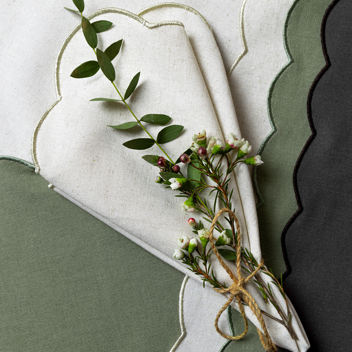 Ziczac Scallopped tygservett 2-pack 40x40 cm natur