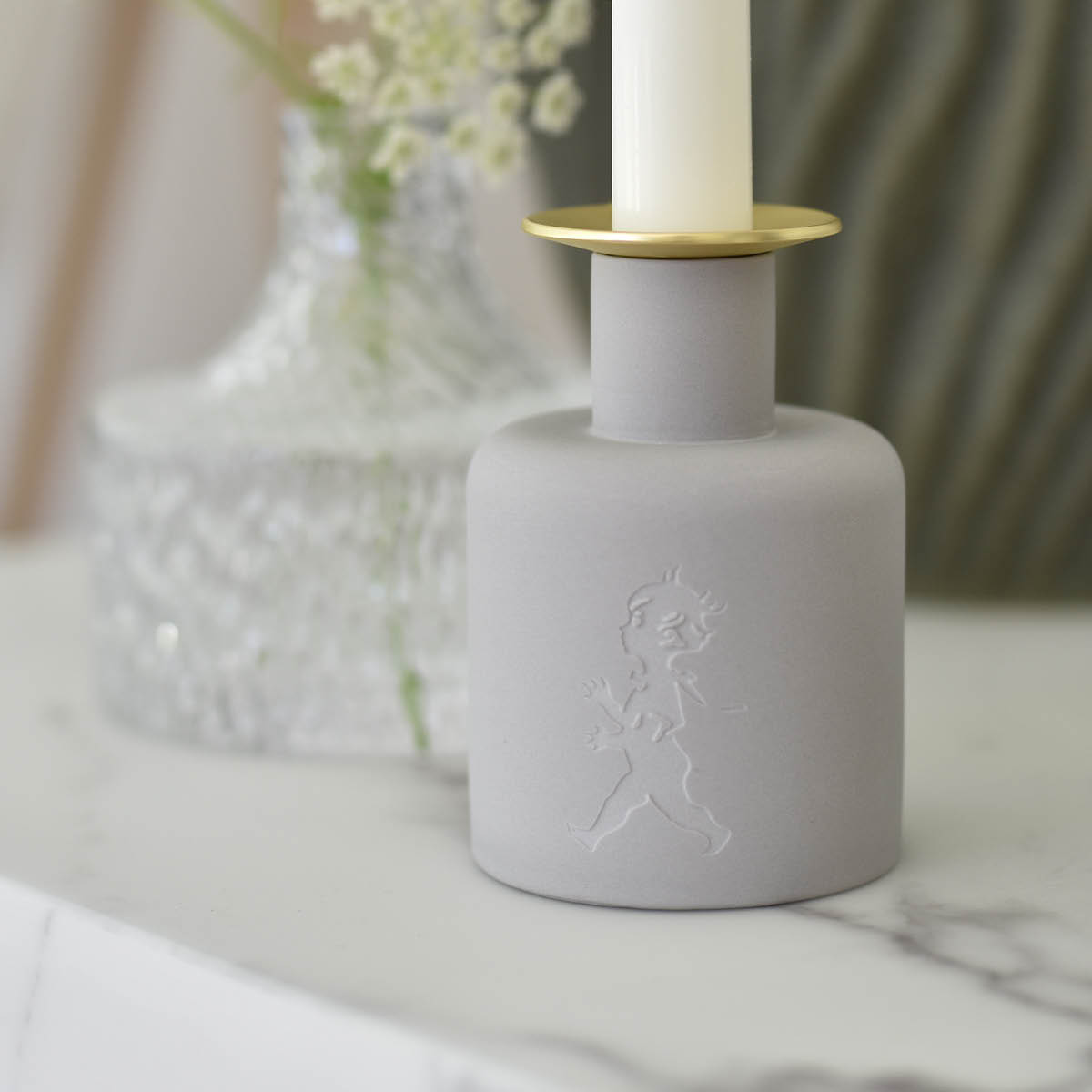 SOLSTICKAN Keramisk lysestake 10×7 cm lys grå