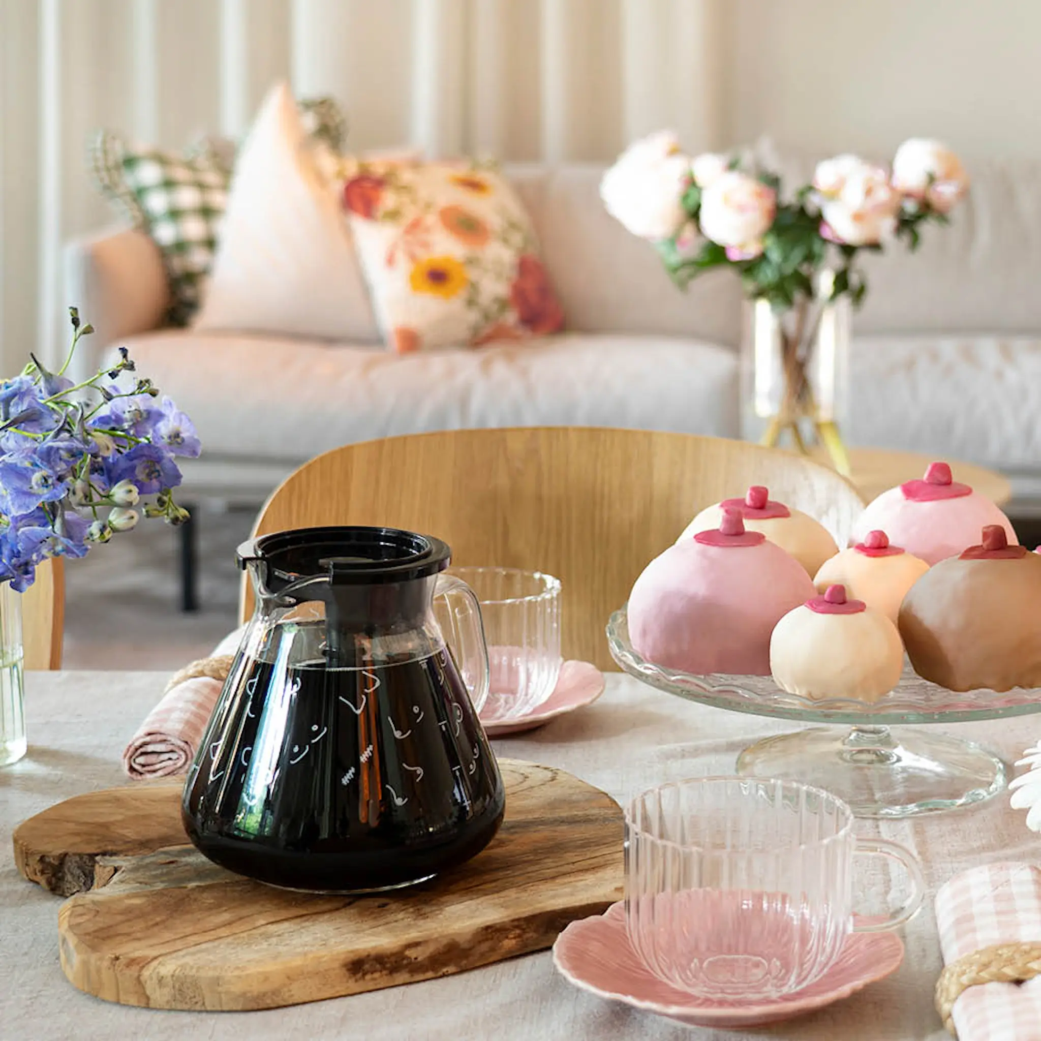 OBH Nordica Roosa Nauha Lasikannu 1,25 L Blooming kahvikeittimeen, Rintakuvio