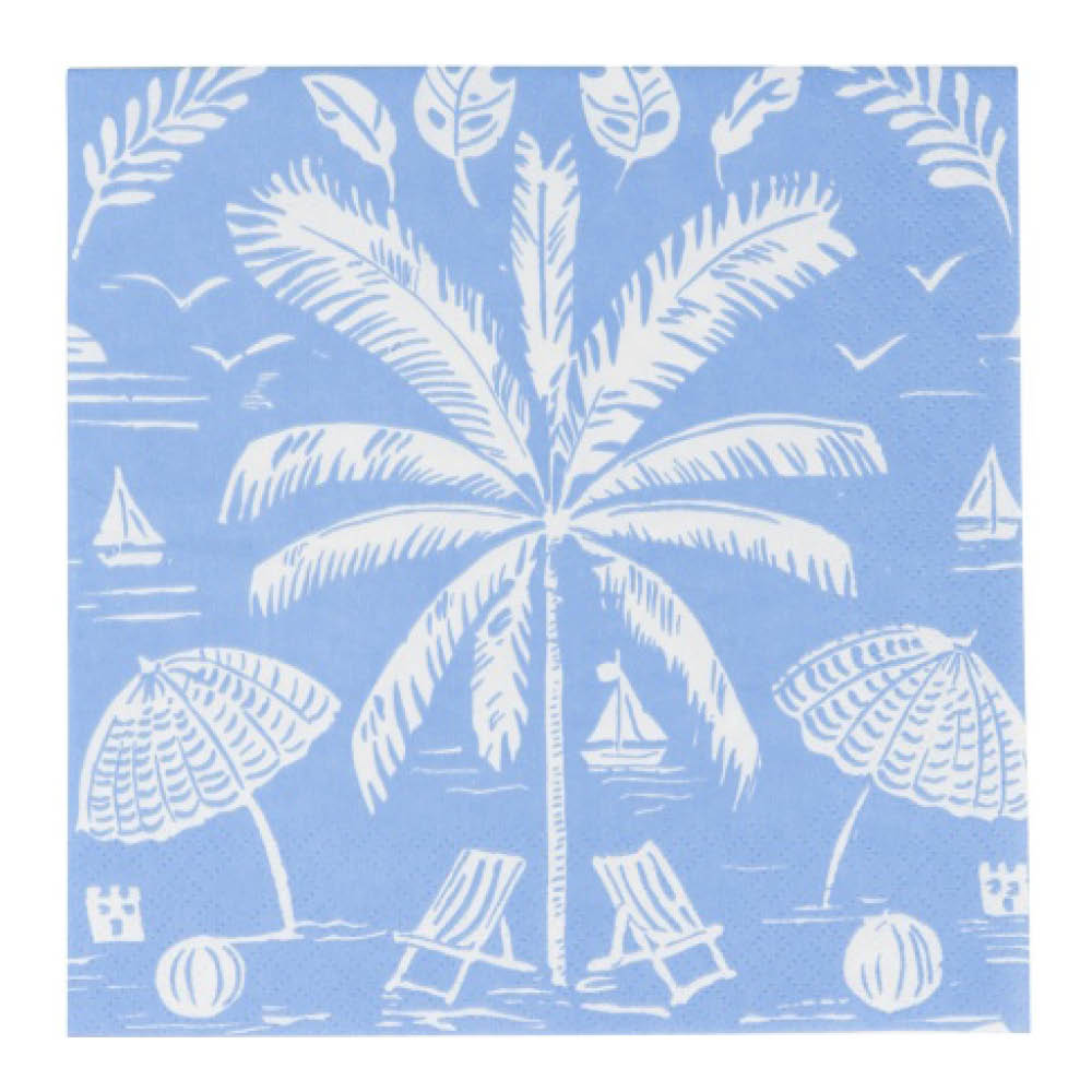 Caspari - Palms And Parasols Servetti 33x33 cm 20 kpl valtameren sininen